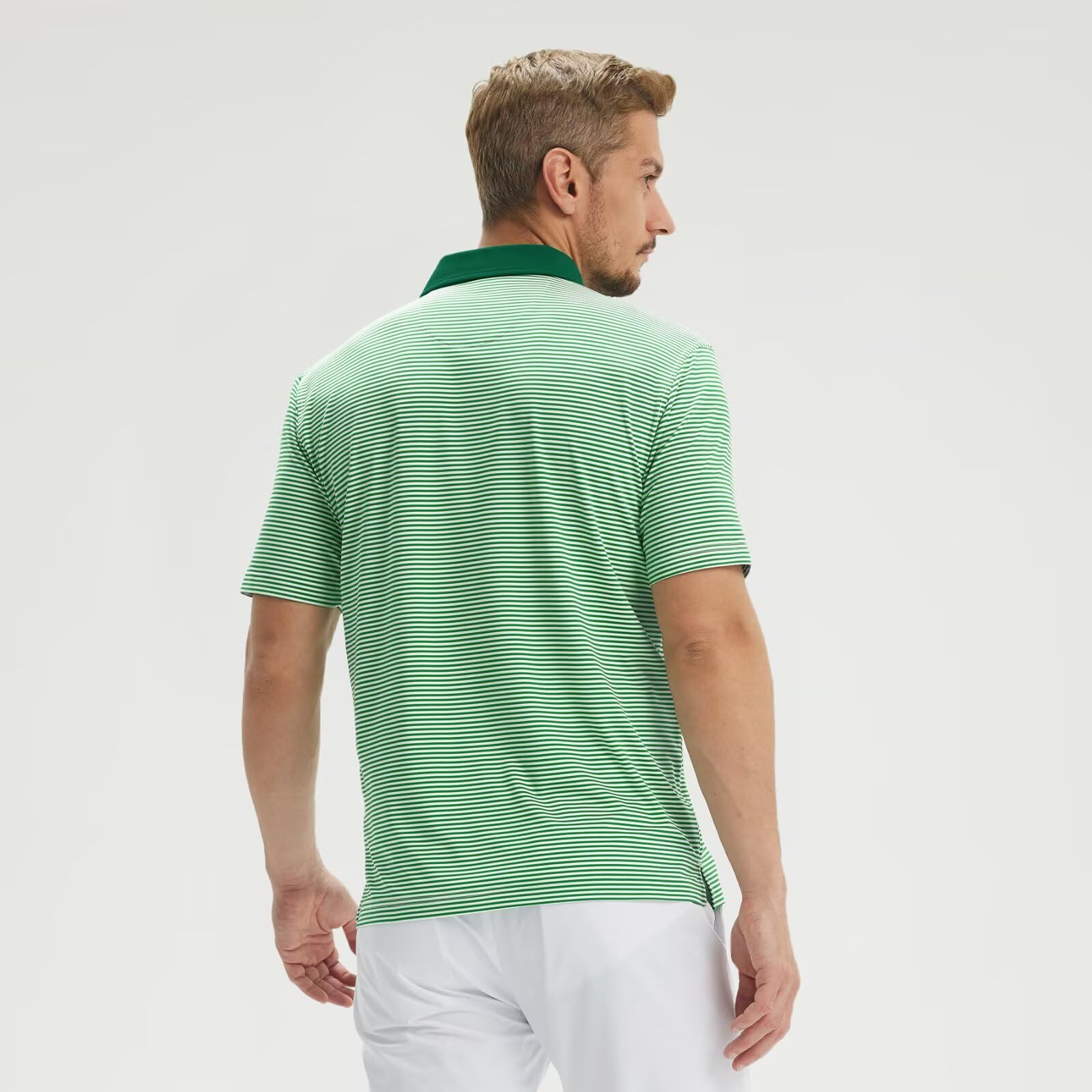 M MAELREG Golf Shirts for Men Moisture Wicking Dry Fit Striped Polo Performance Sport Mens Polo Shirts Short Sleeve