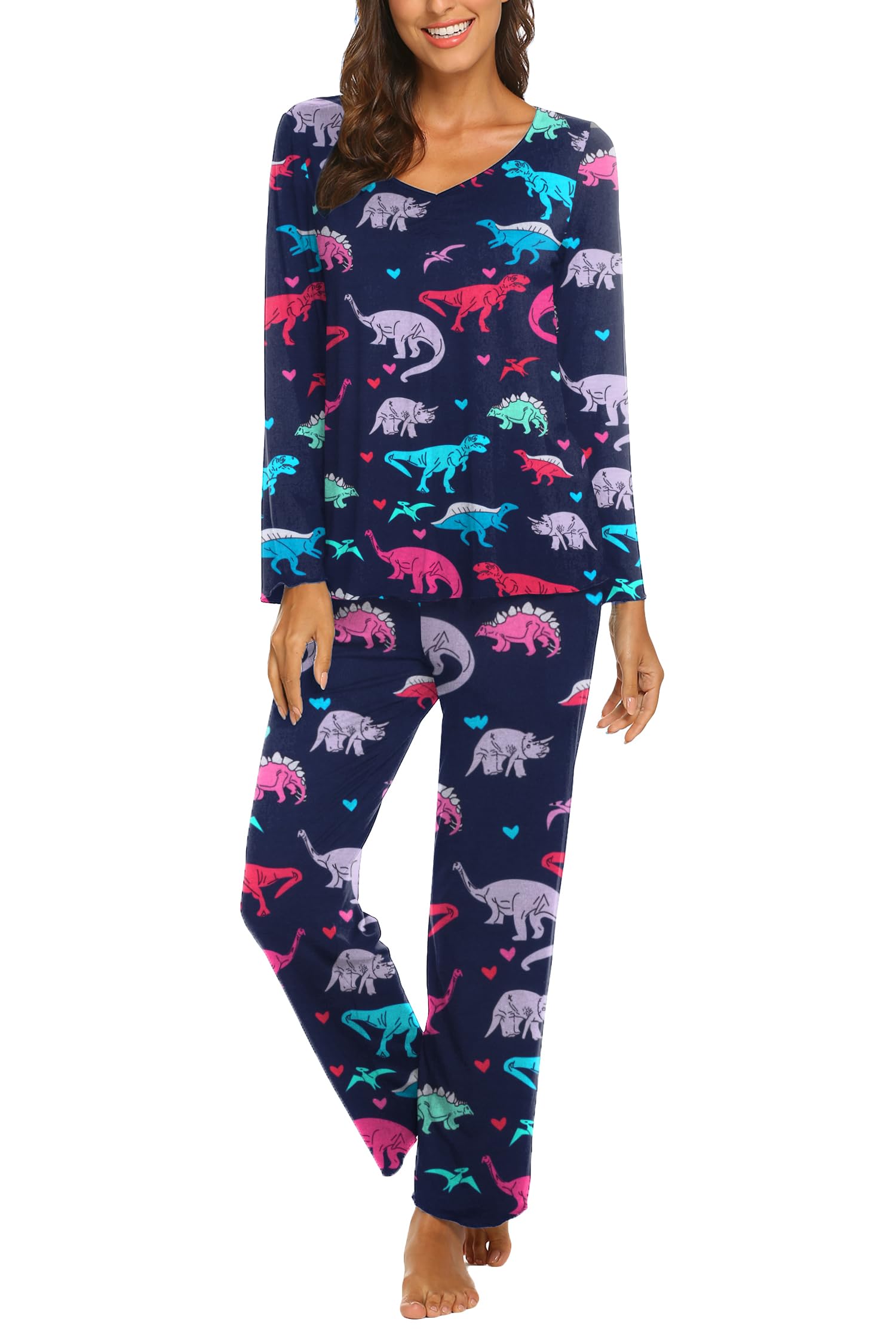 Ekouaer Pajamas for Women Set Long Sleeve Pleated Top and Pants Loungewear