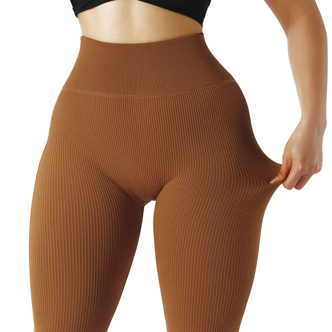 SUUKSESS Women Ribbed Seamless Leggings High Waisted Workout Gym Yoga Pants