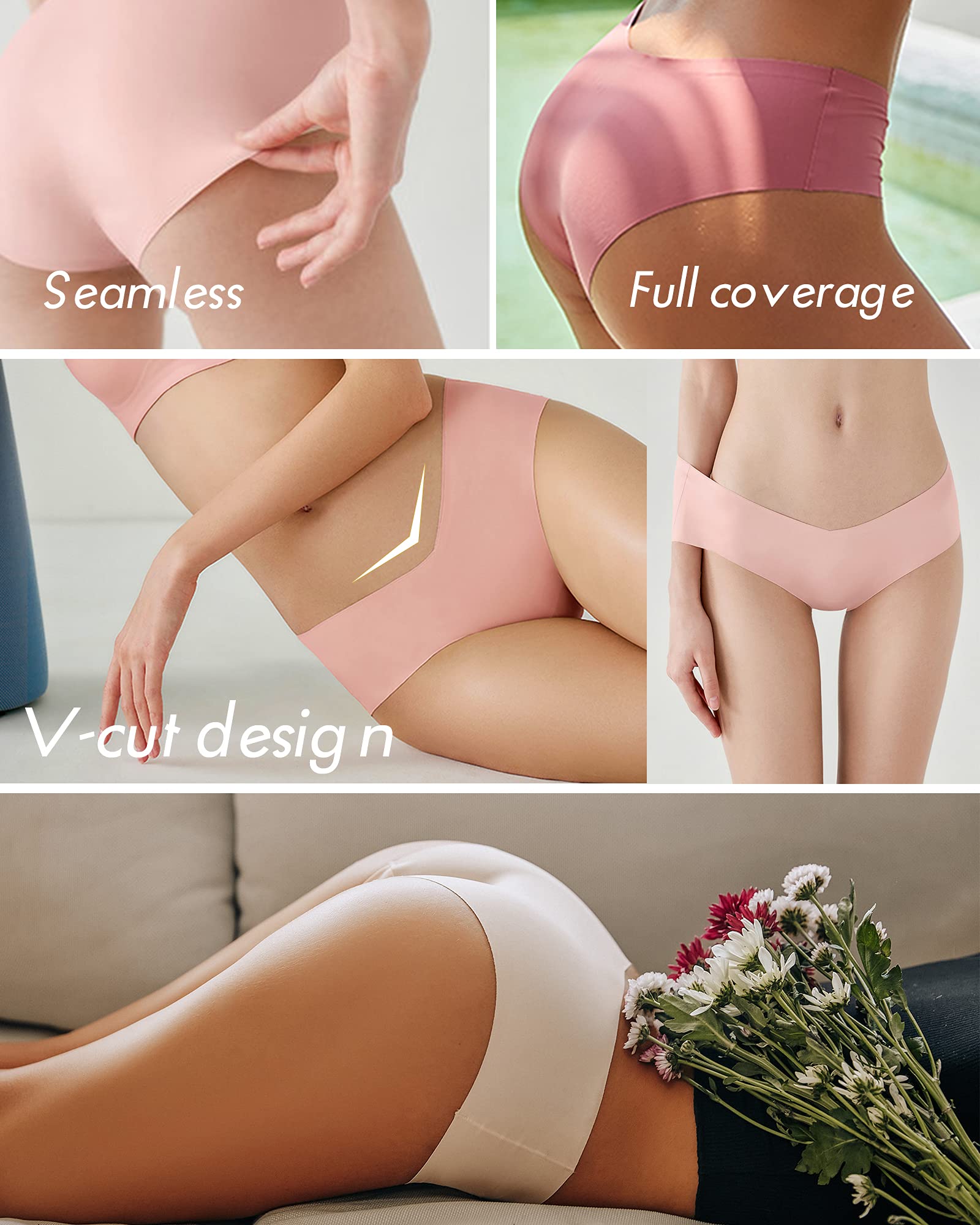 Women’s Seamless Bikini Panties Soft Stretch Invisibles Briefs No Show Hipster Underwear cheeky 9 pack XS-L