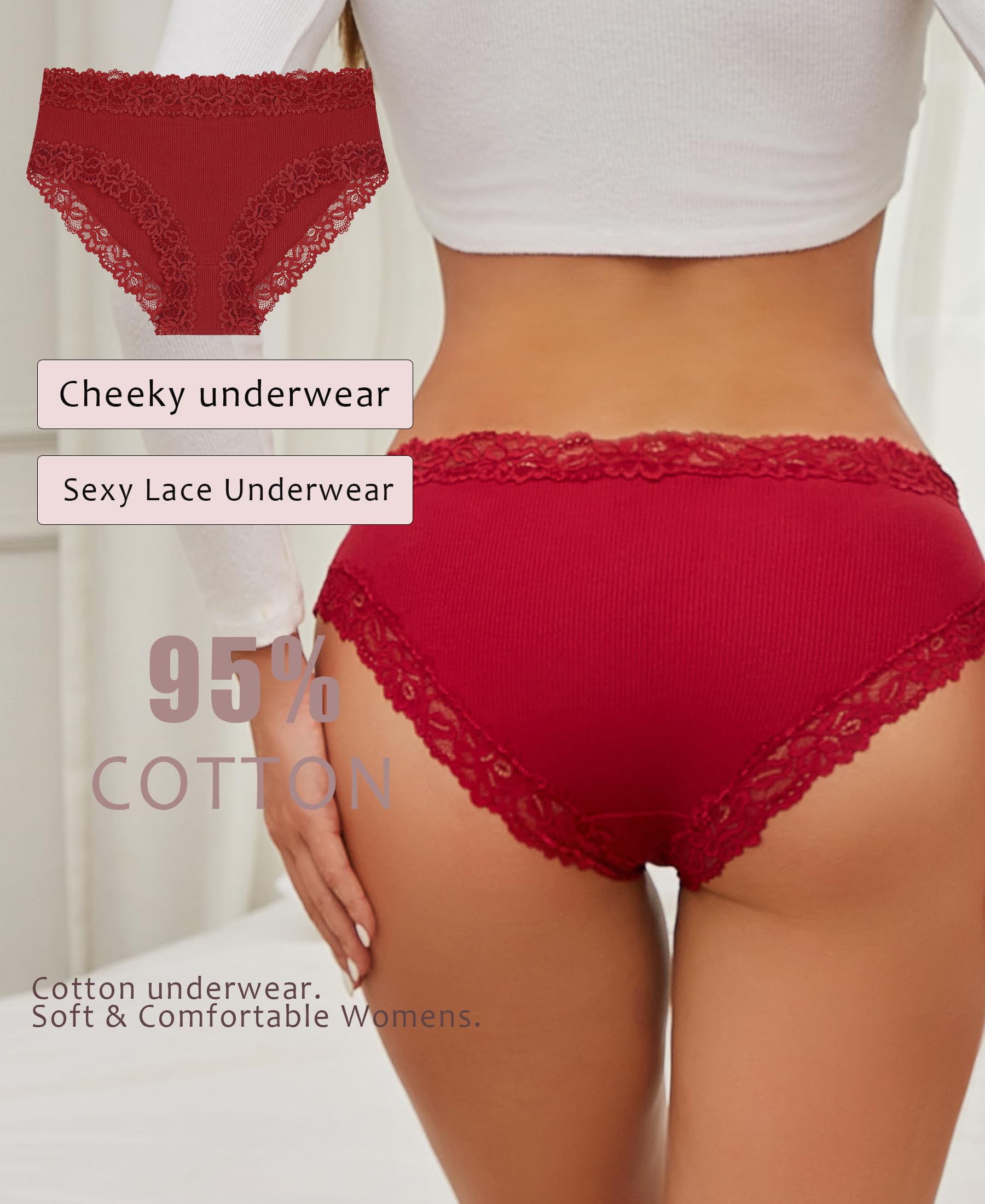 Knowyou Cotton Underwear for Women No Roll Soft Panties No Dig Lace Waist Hipster Breathable Cheeky Lingerie for Women