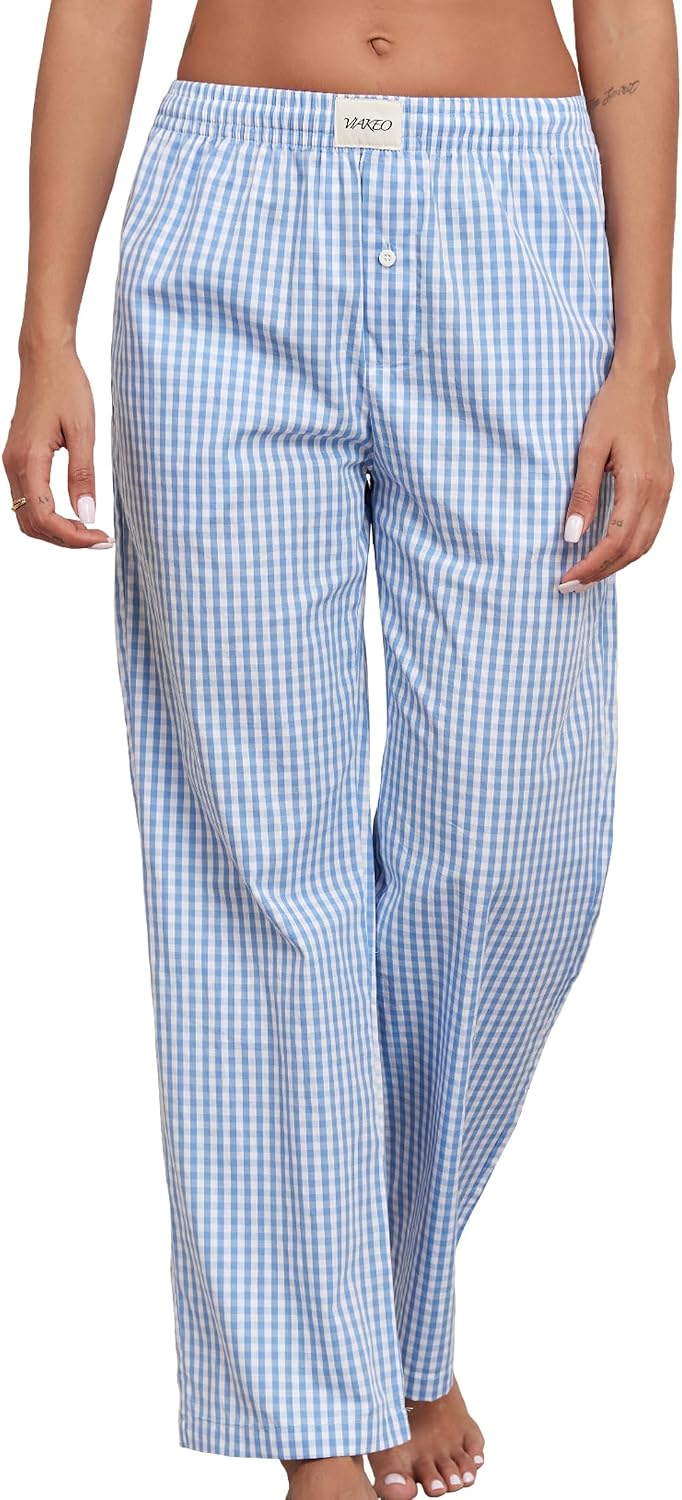 Viakeo Womens Pajama Pants Cotton Plaid Lounge Pants Y2K Pj Bottoms Drawstring Sleepwear With Pockets S-3XL
