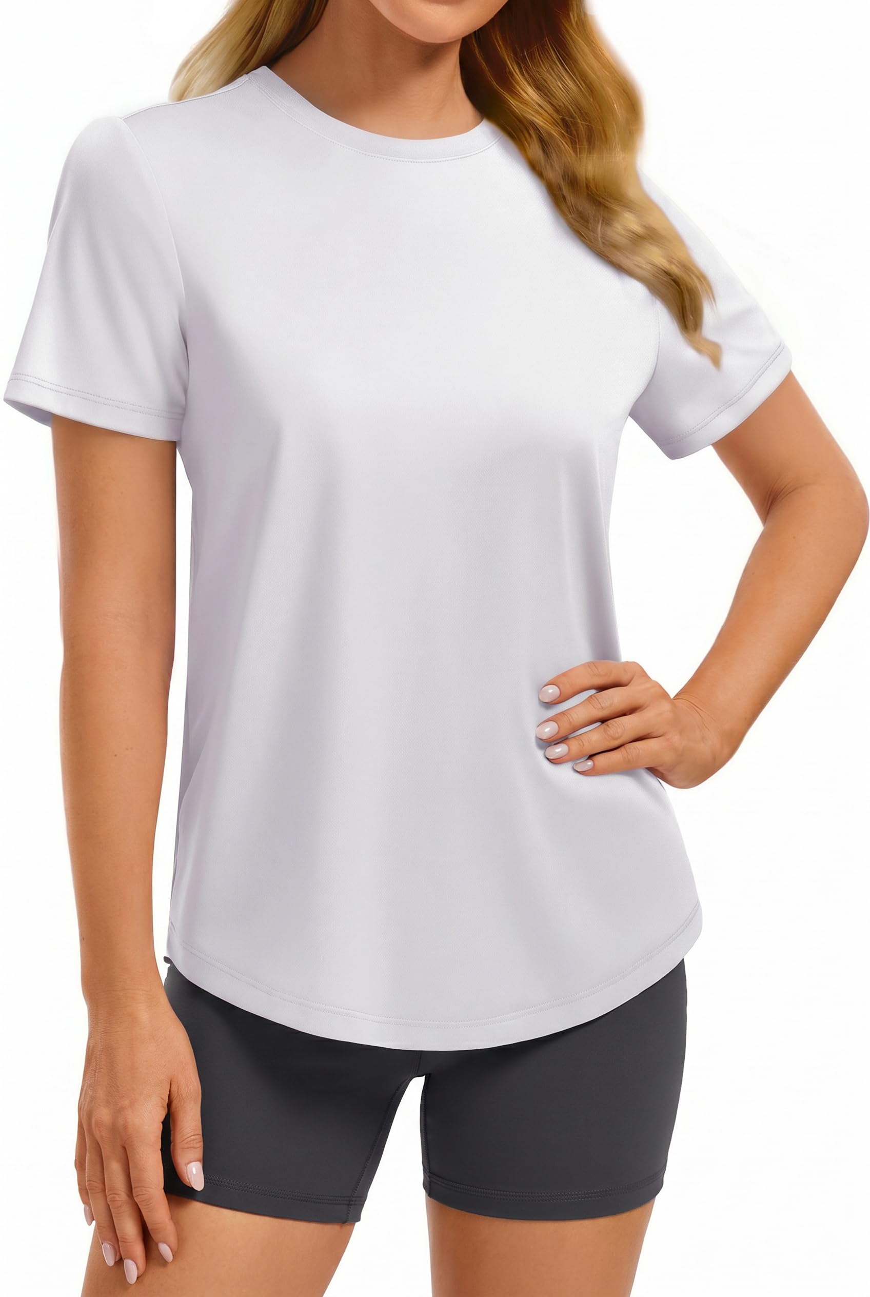 PINSPARK Soft Workout Tops for Women UPF 50+ Sun Protection Shirt Quick Dry Athletic Running Hiking Travel Basic Tee Shirts