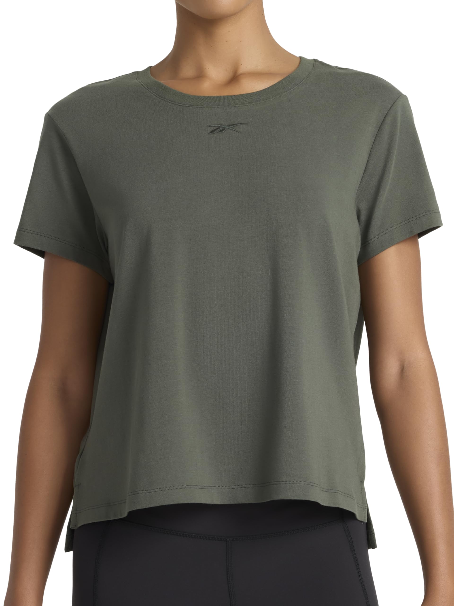 Reebok Women's Embroidery Hit Graphic Crewneck T-Shirt, Standard Fit, Lightweight Stretch Cotton Fabric