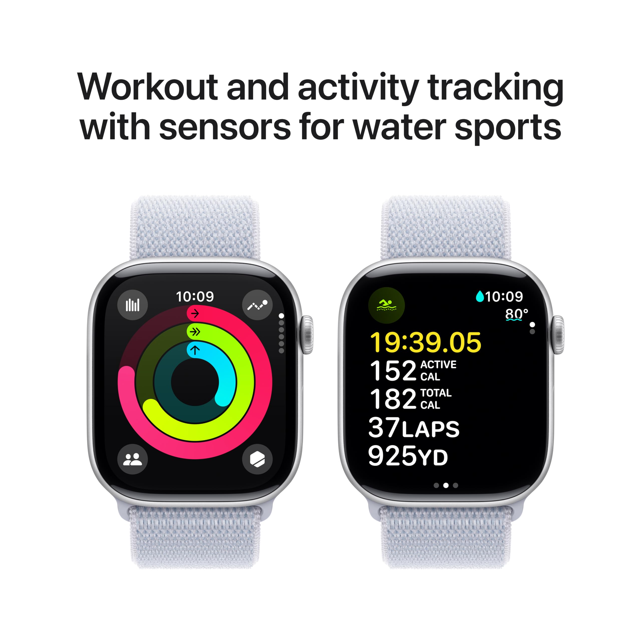 Apple Watch Series 10 [GPS 42mm case] Smartwatch with Silver Aluminum Case with Blue Cloud Sport Loop. Fitness Tracker, ECG App, Always-On Retina Display, Carbon Neutral