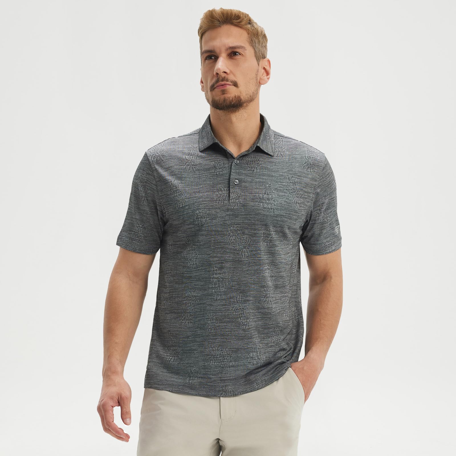 M MAELREG Short Sleeve Golf Shirts for Men Moisture Wicking Performance Lightweight Jacquard 3 Button Polo Shirts for Men