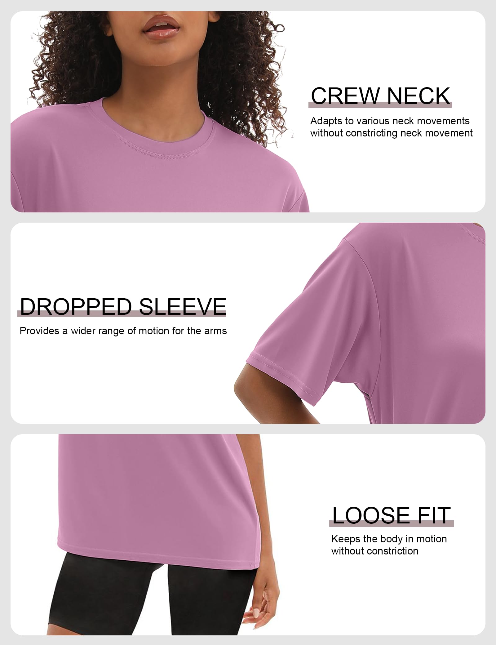 Kinglaman 5 Pack Workout Oversized T Shirts for Women, Short Sleeve Plus Size Baggy Dry Fit Athletic Gym Shirts Tops Tees