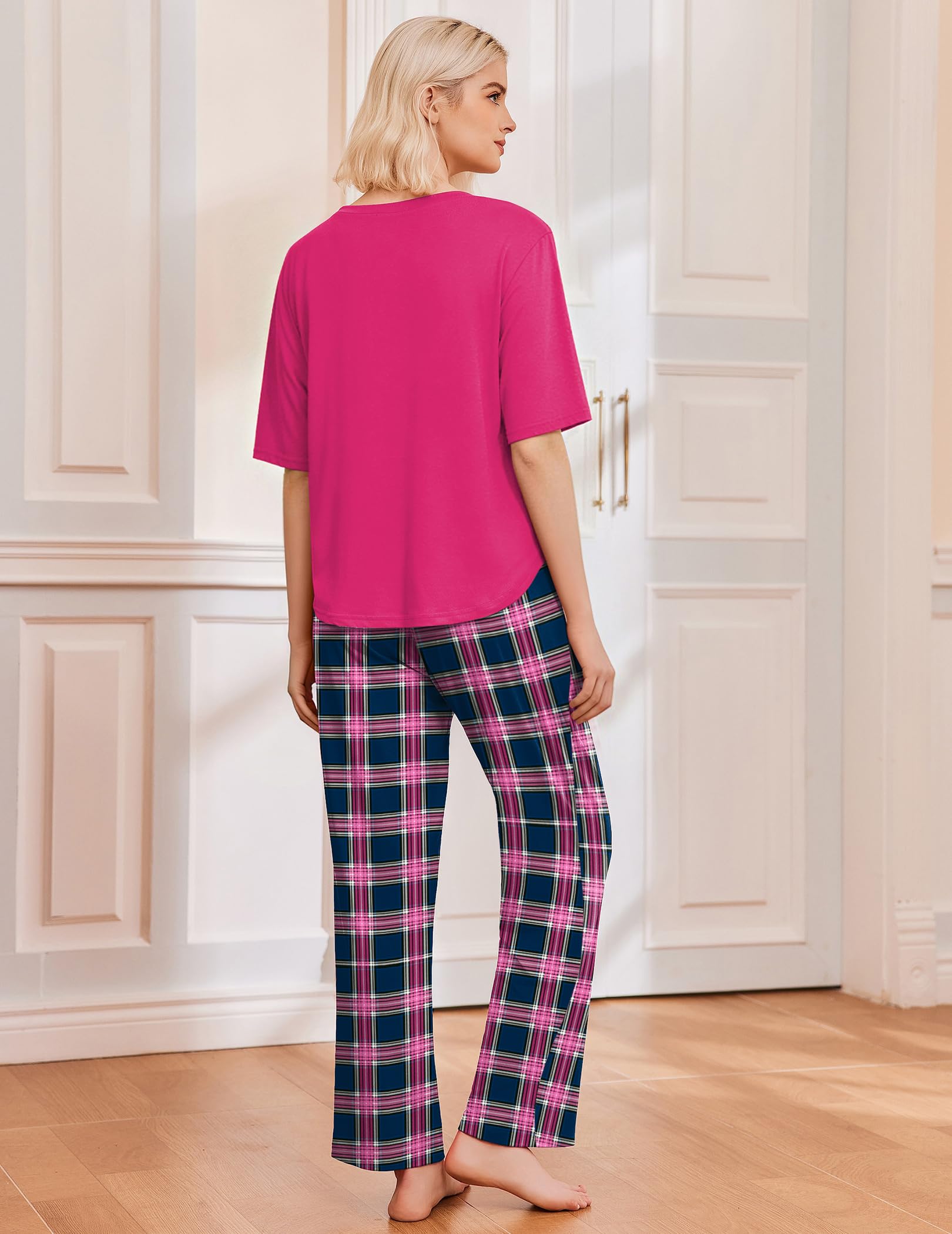 Ekouaer 2 Pack Womens Pajamas Sets Short Sleeve Long Pants Pjs Lounge Set