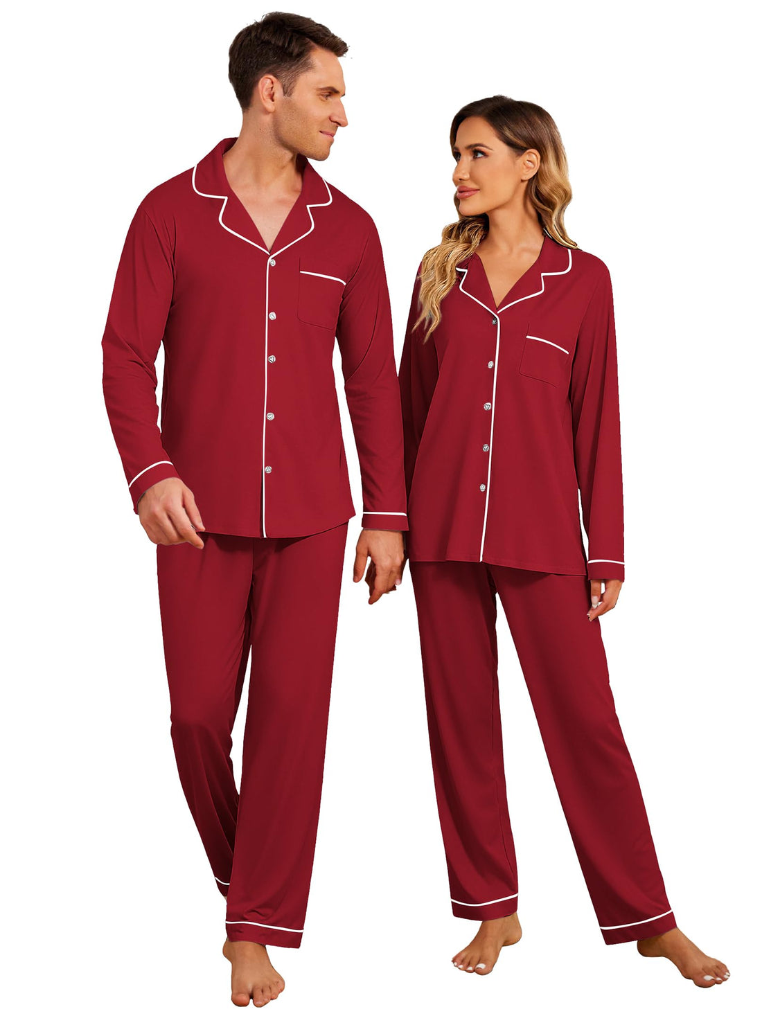Ekouaer Christmas Family Matching Pajamas Long Sleeve Button Down Pj Set