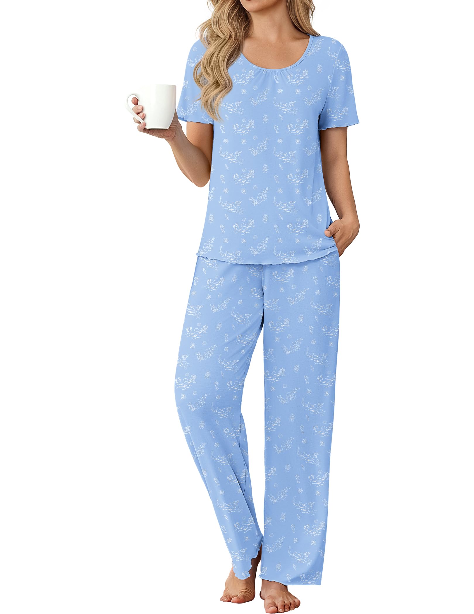 Ekouaer Womens Pajama Sets Viscose from Bamboo Top With Pants Lounge Set