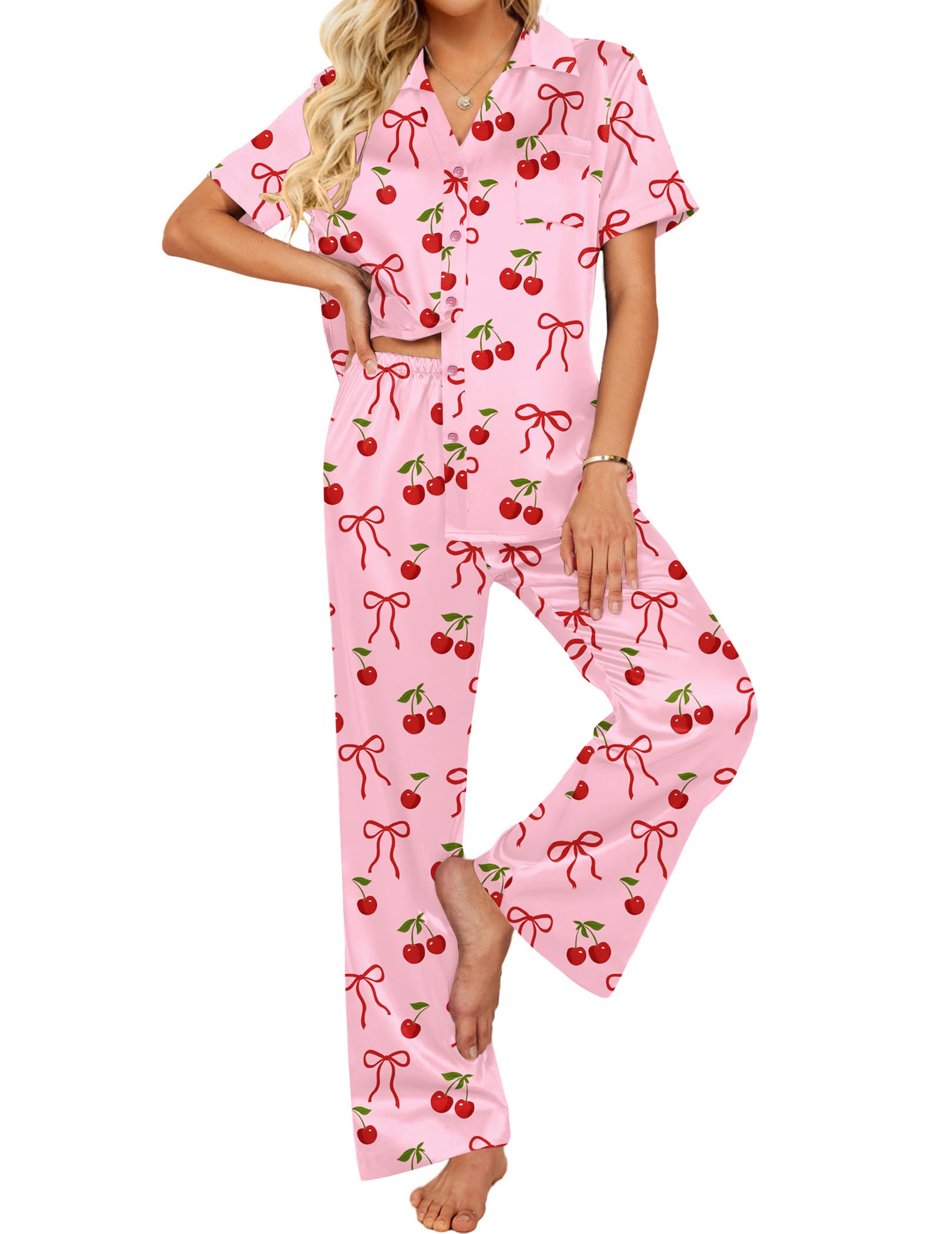 Ekouaer Silk Pajamas for Womens Set 2 Piece Fall Pjs Button Down Sleepwear