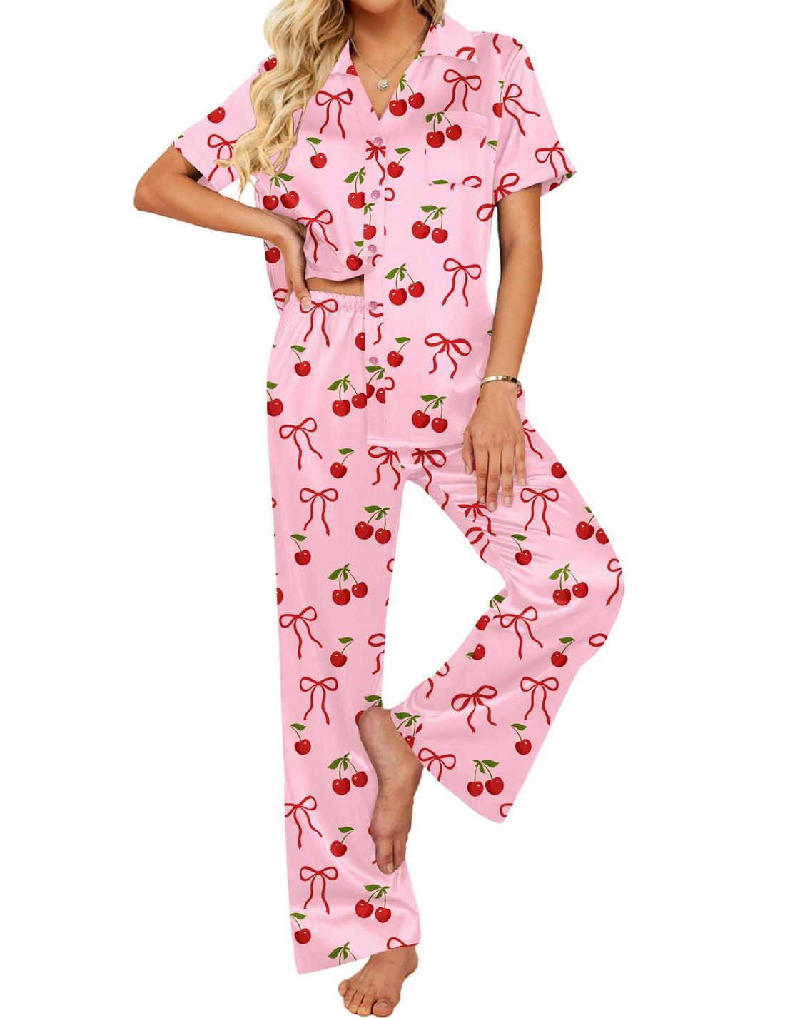 Ekouaer Silk Pajamas for Womens Set 2 Piece Fall Pjs Button Down Sleepwear