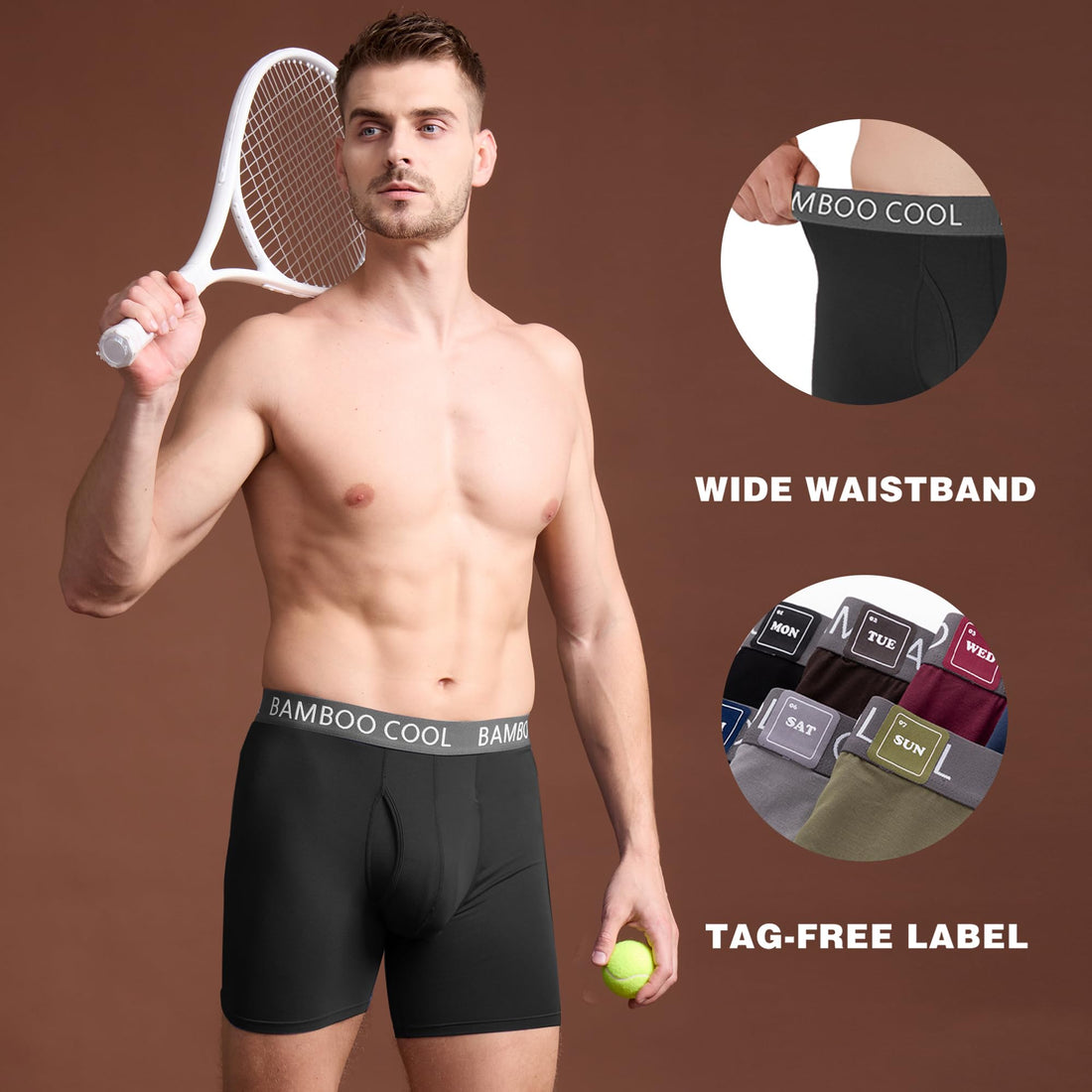 BAMBOO COOL Men's Ultra Breathable Underwear,No Riding Up Boxer Briefs with ComfortFlexible Waistband,Multipack