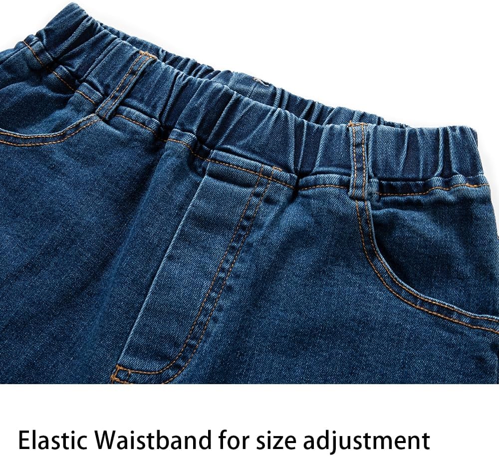 Boys' Blue Denim Jeans Elastic Waist Cotton Pants for Kids