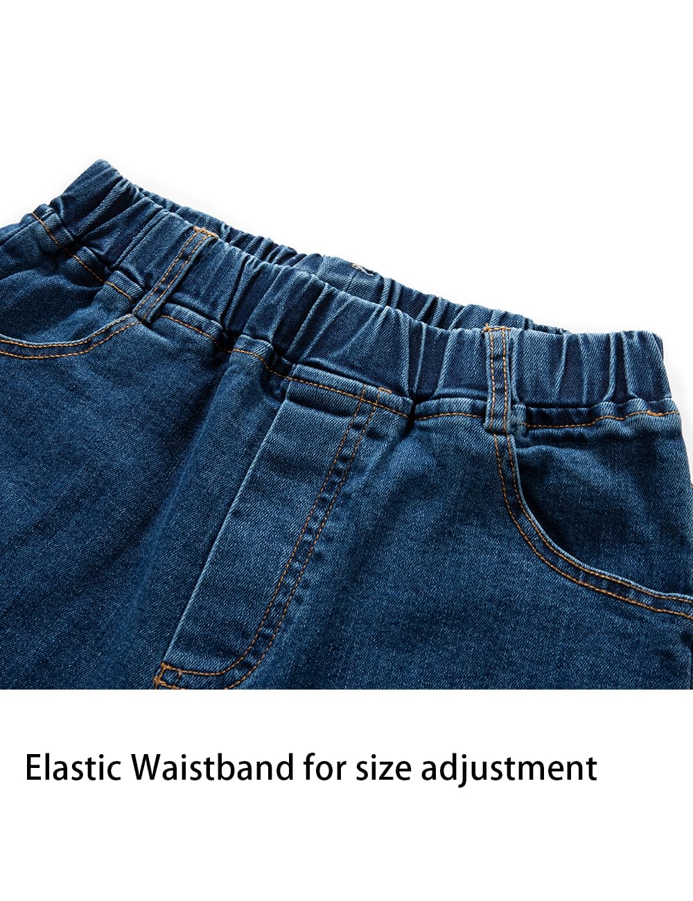 Boys' Blue Denim Jeans Elastic Waist Cotton Pants for Kids