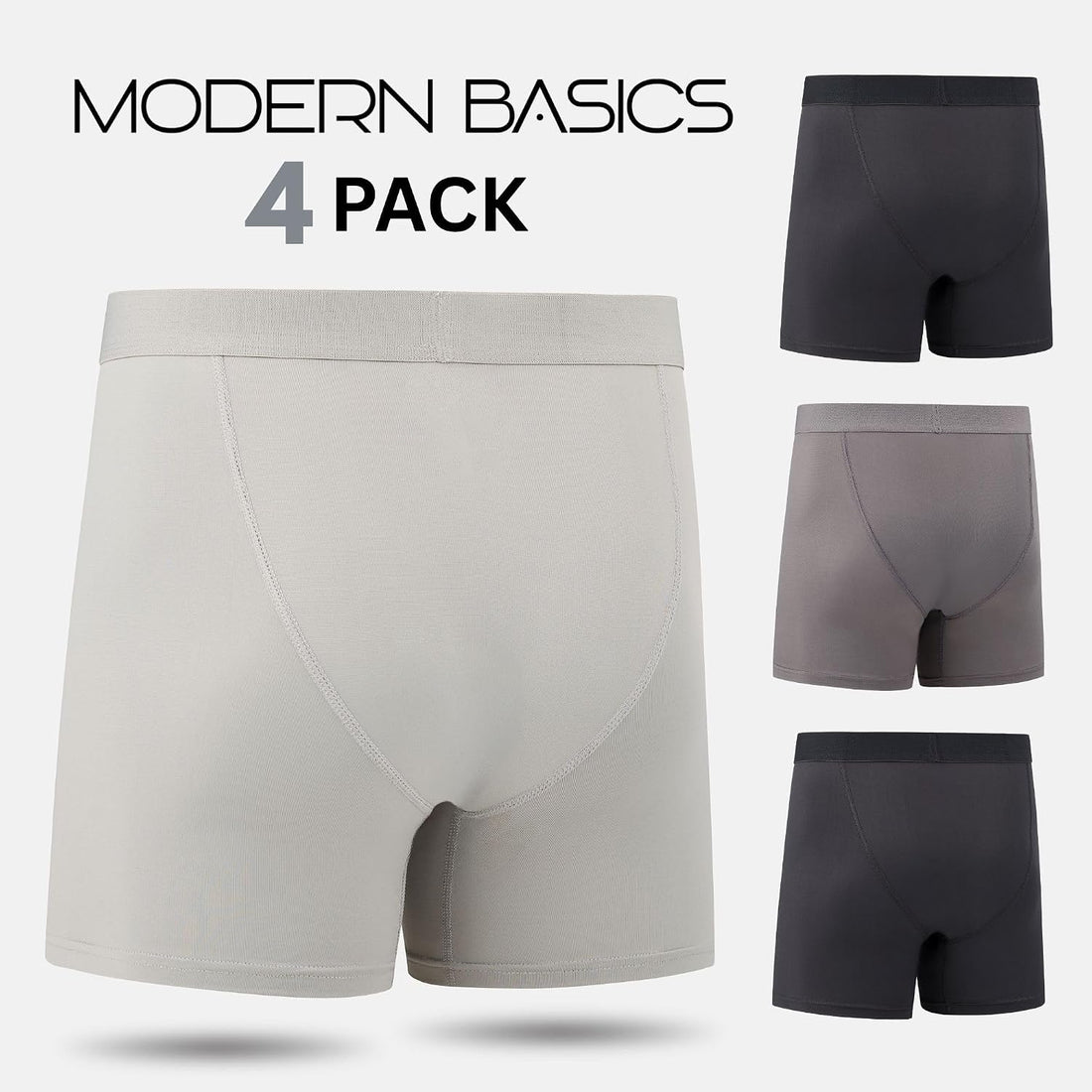 Mens Boxer Briefs, Pack of 4, Microfiber Moisture Wicking Tagless Underwear