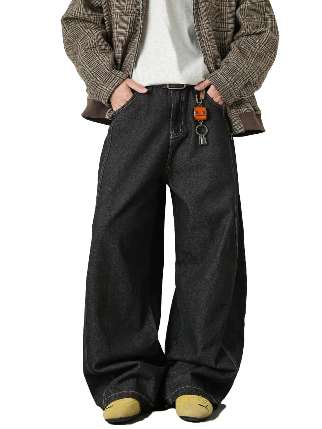 Baggy Hip Hop Jeans for Men Wide Leg Skater Denim Pants Casual Loose Fit Long Trousers