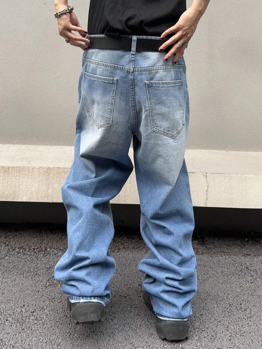 HUNGSON Mens Baggy Jeans for Men Women Y2k Skater Vintage Plain Pants Casual Wide Leg Jeans Loose Fit Denim Jeans