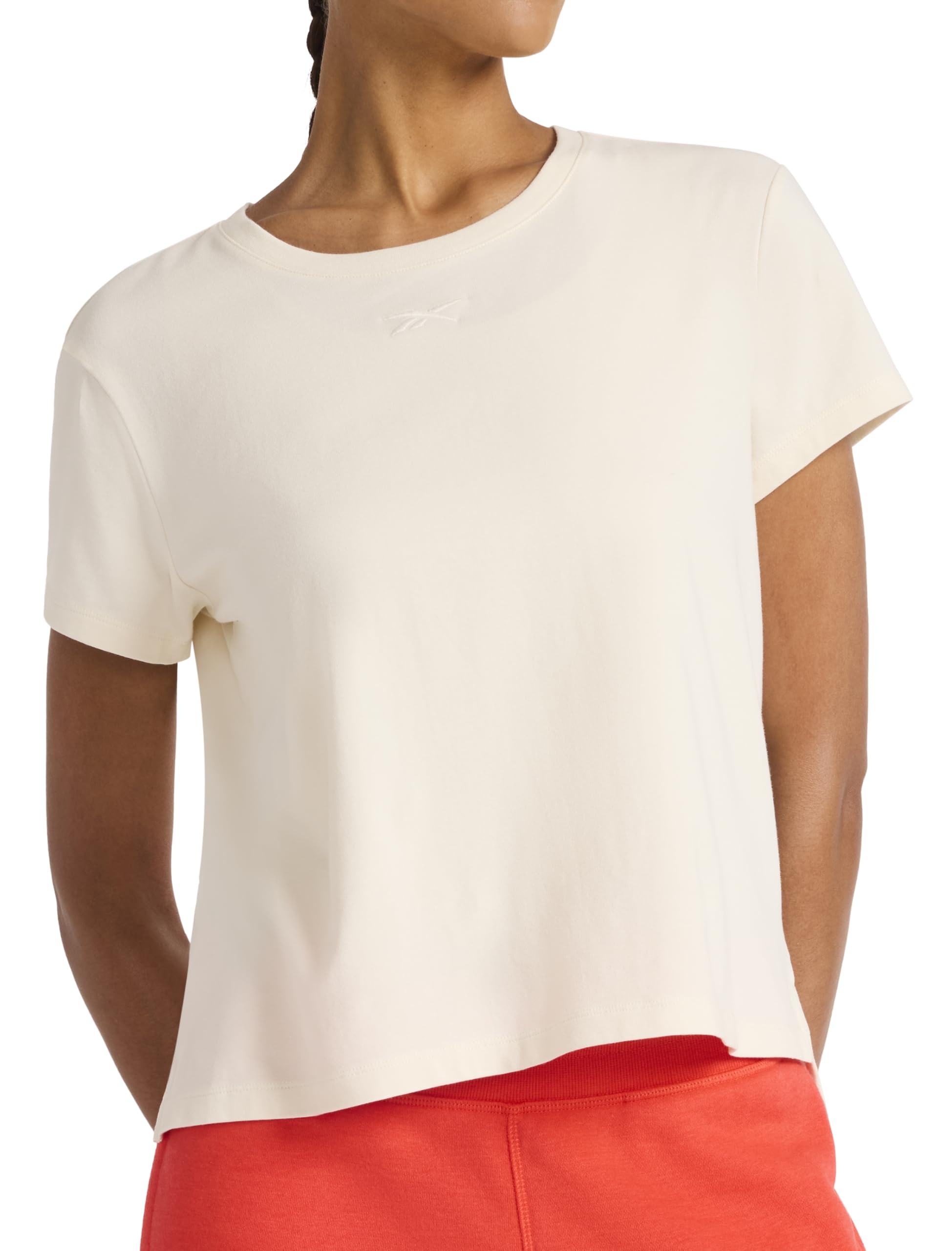 Reebok Women's Embroidery Hit Graphic Crewneck T-Shirt, Standard Fit, Lightweight Stretch Cotton Fabric