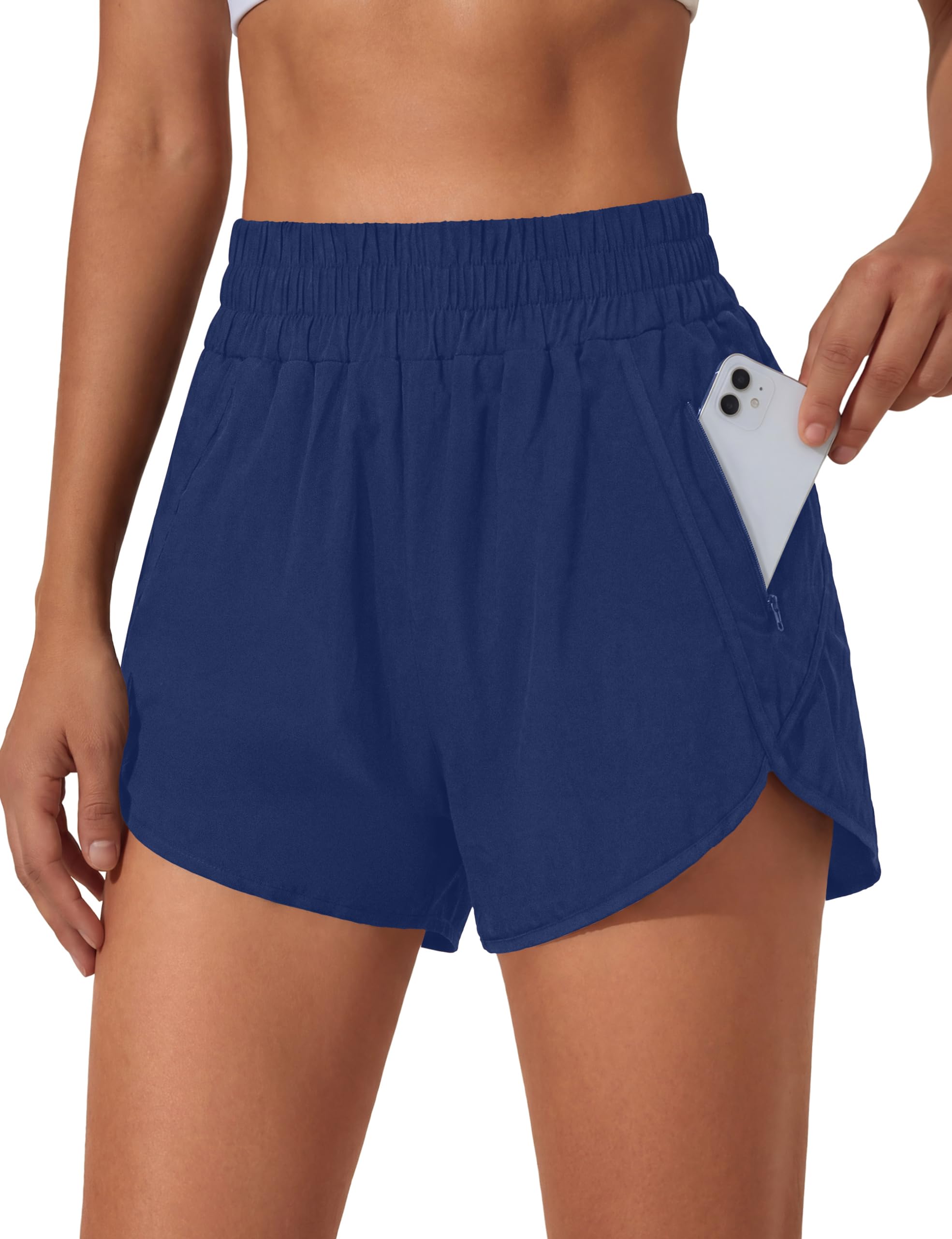 BMJL Women's Running Shorts Elastic High Waisted with Pockets, 2.5" Sporty Workout Quick Dry Athletic Shorts