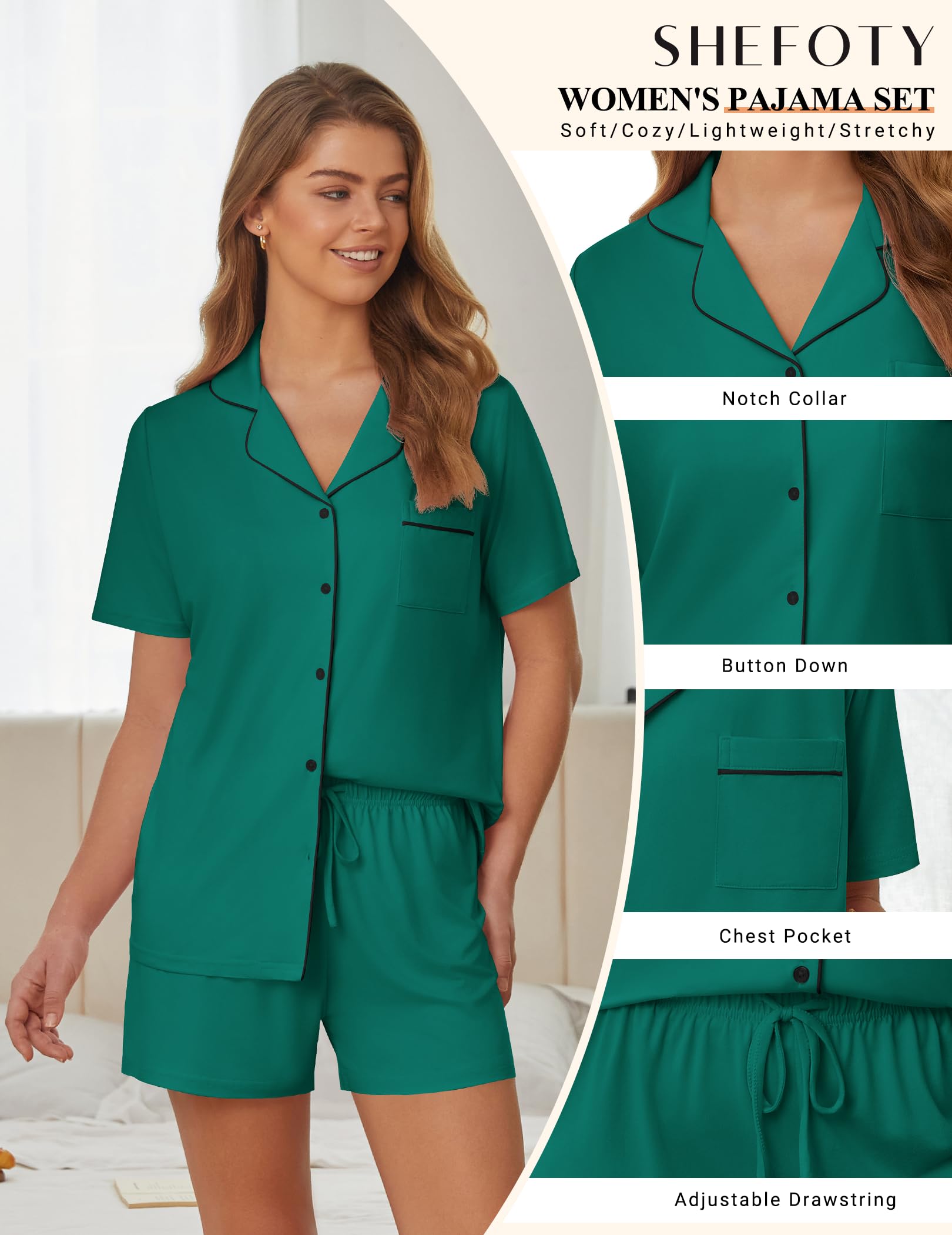 Womens Pajama Sets Summer Pjs Short Sleeve Button Down Top and Shorts Bride Sleepwear 2 Piece Comfy Lounge Set S-XXL