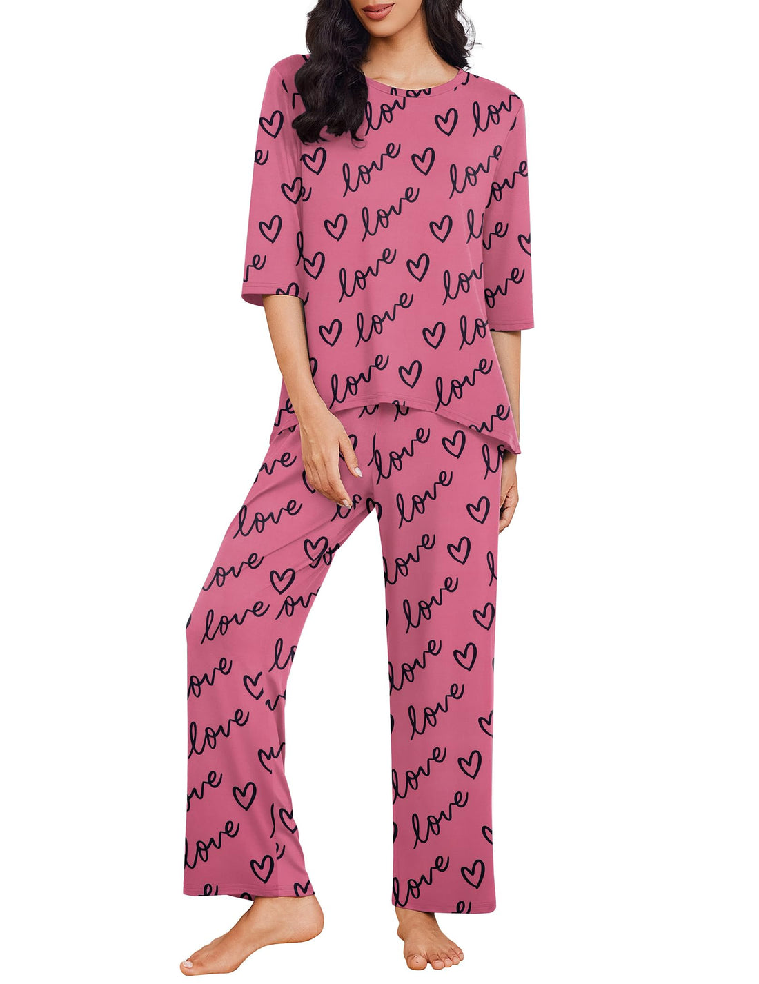 Ekouaer Womens Pajamas Set 2 Piece 3/4 Sleeve Tops Long Pants Pj Set