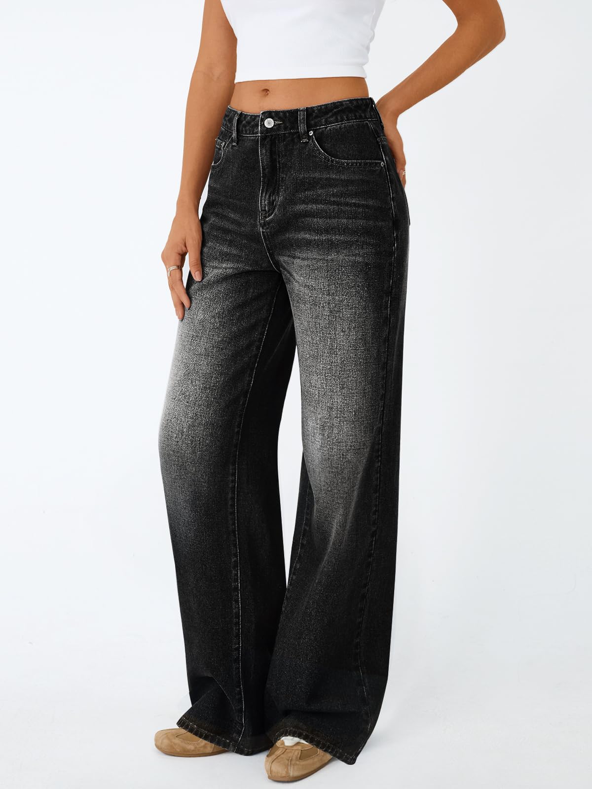 Trendy Queen Women High Waisted Straight Wide Leg Jeans Stretch Baggy Pants | High Rise Denim, Relaxed Fit Trousers, Retro Y2K Aesthetic, Streetwear Style, Long Straight Leg Pants