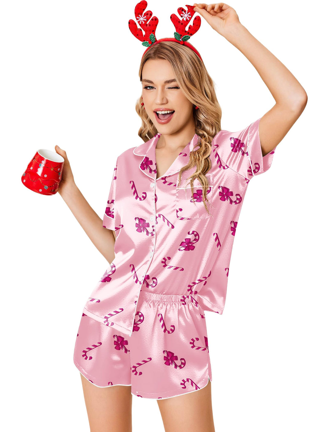 Ekouaer Womens Silk Satin Pajamas Set Short Sleeve Sleepwear S-5X Plus Size