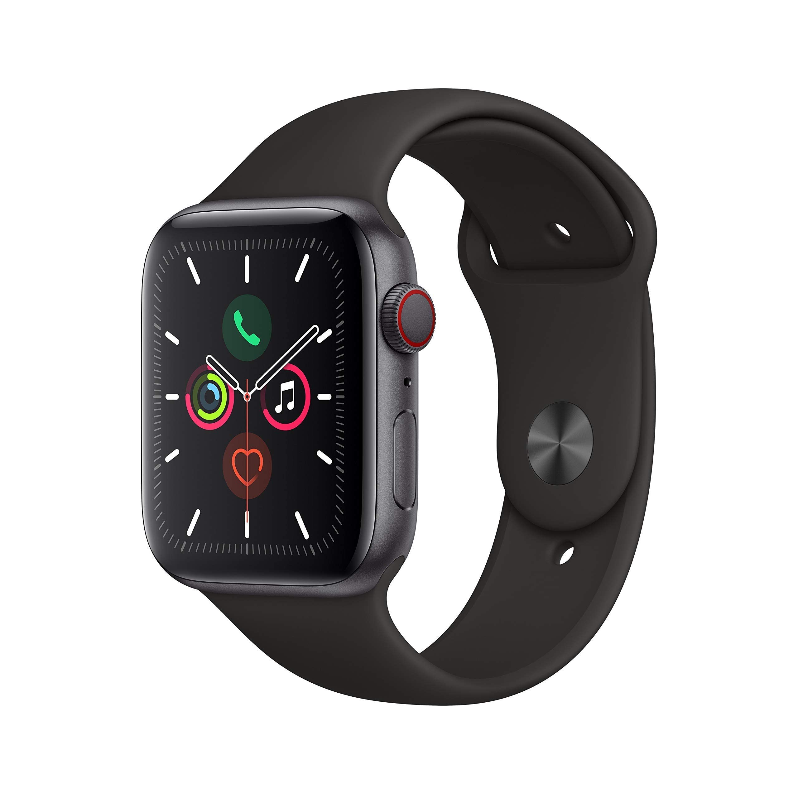 Apple Watch Series 5 (GPS, 44MM) - Space Gray Aluminum Case with Black Sport Band (Renewed)