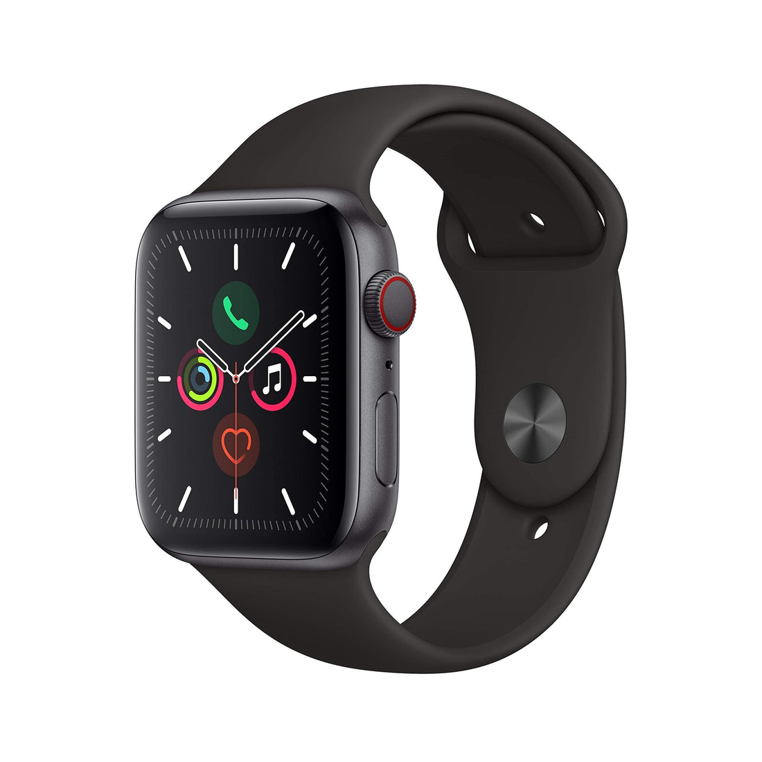 Apple Watch Series 5 (GPS, 44MM) - Space Gray Aluminum Case with Black Sport Band (Renewed)