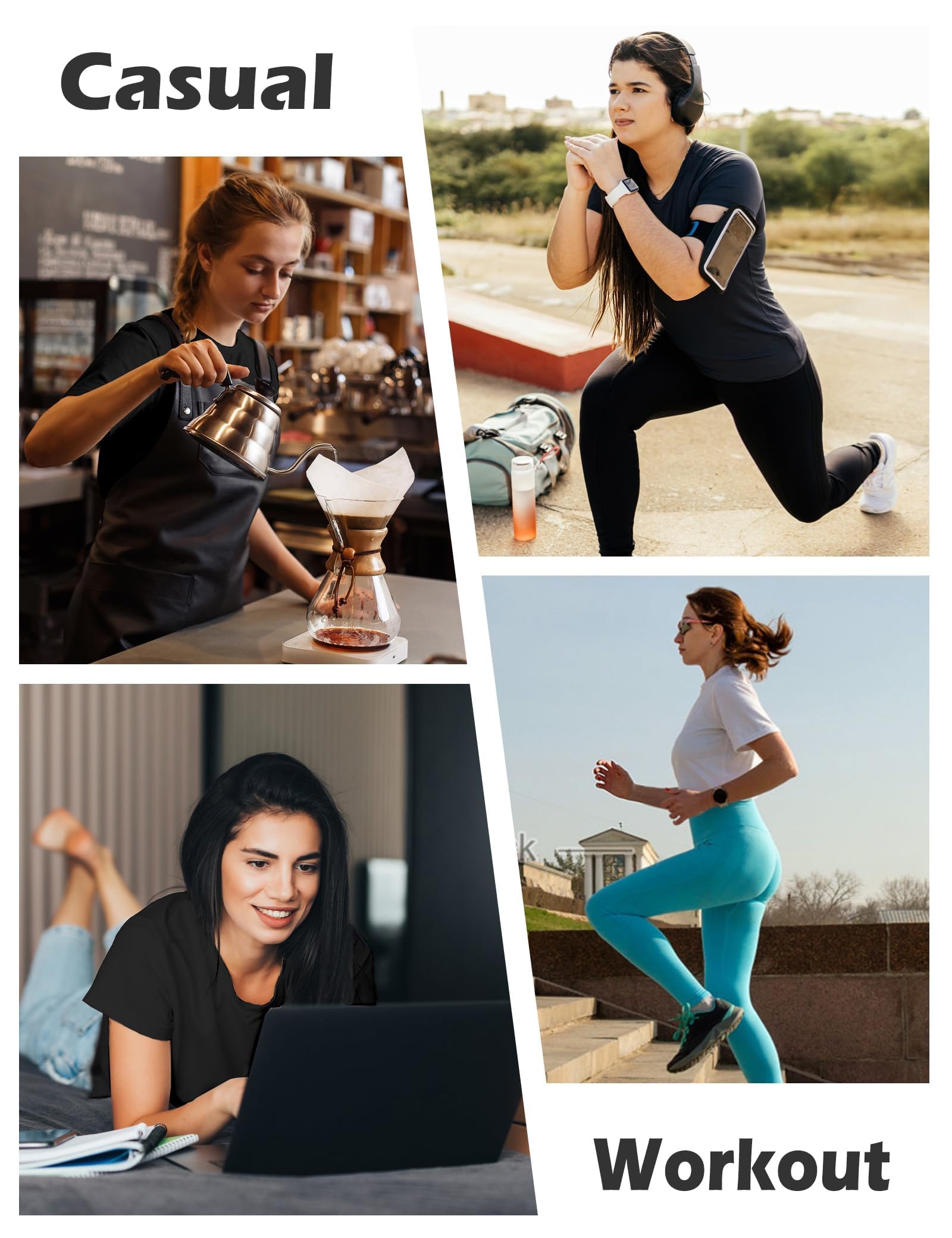 Kinglaman 4 Pack Women Basic T Shirts Tees, Workout Gym Loose Fit Crew Neck Short Sleeve Tshirts Casual Tops
