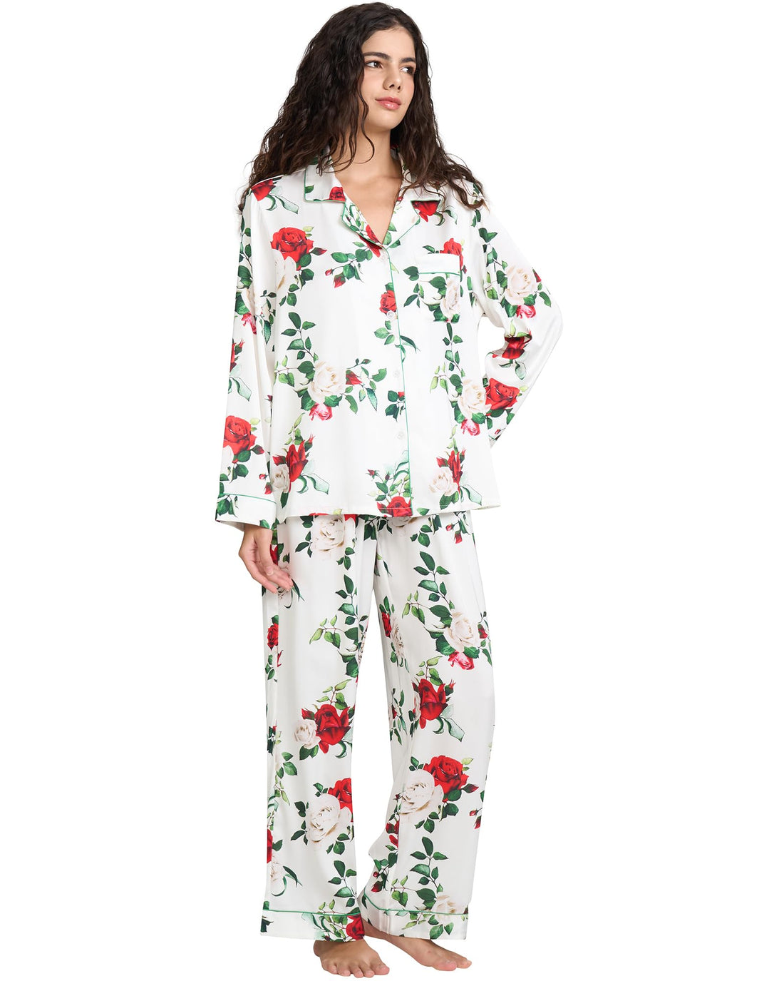 YiNi LuLu Womens Silk Satin Pajamas Set Button Down 2 Piece Pjs Long Sleeve Oversized Sleepwear with Pockets