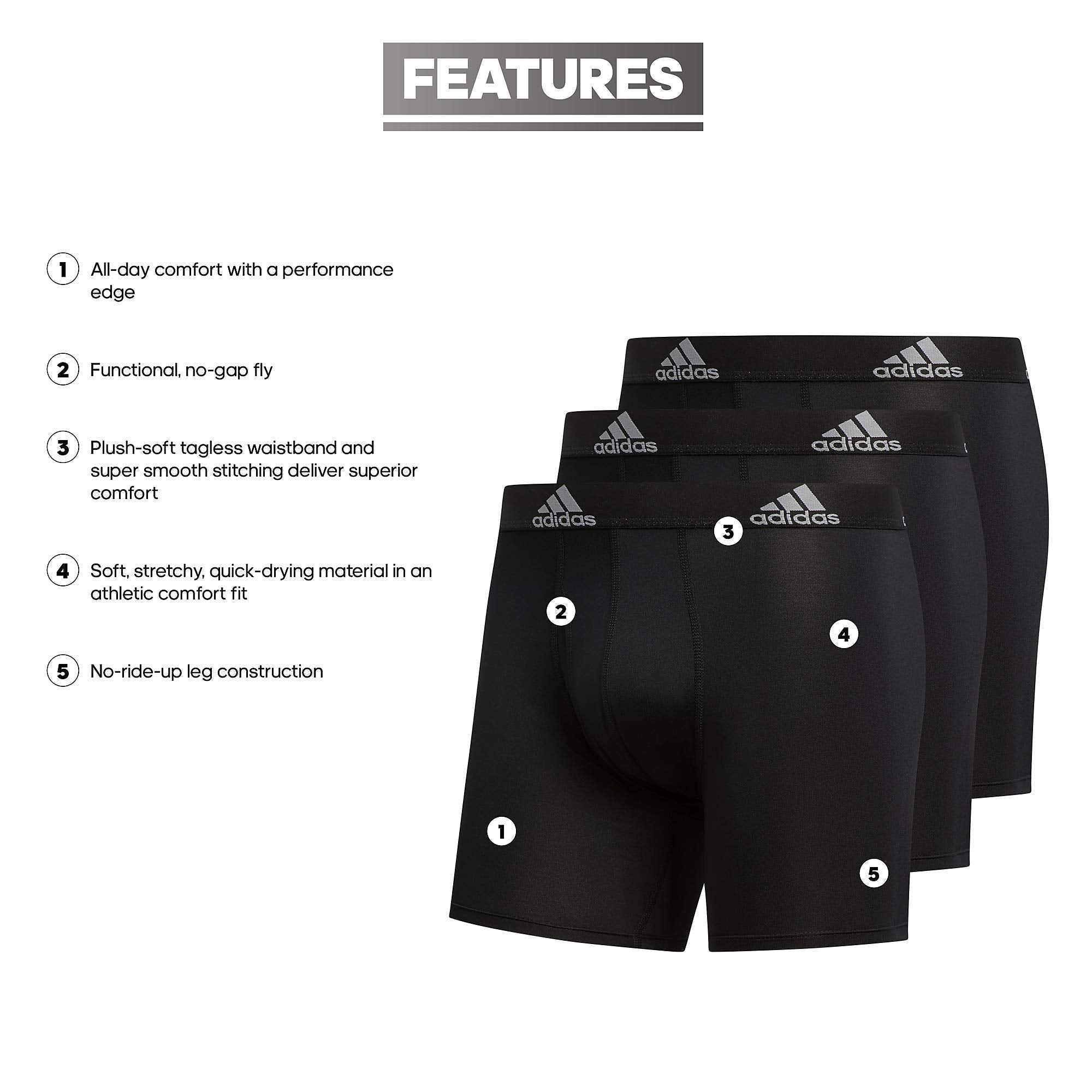 adidas Men's Microfiber Boxer Briefs Underwear (Multipack) Athletic Stretch-Fit