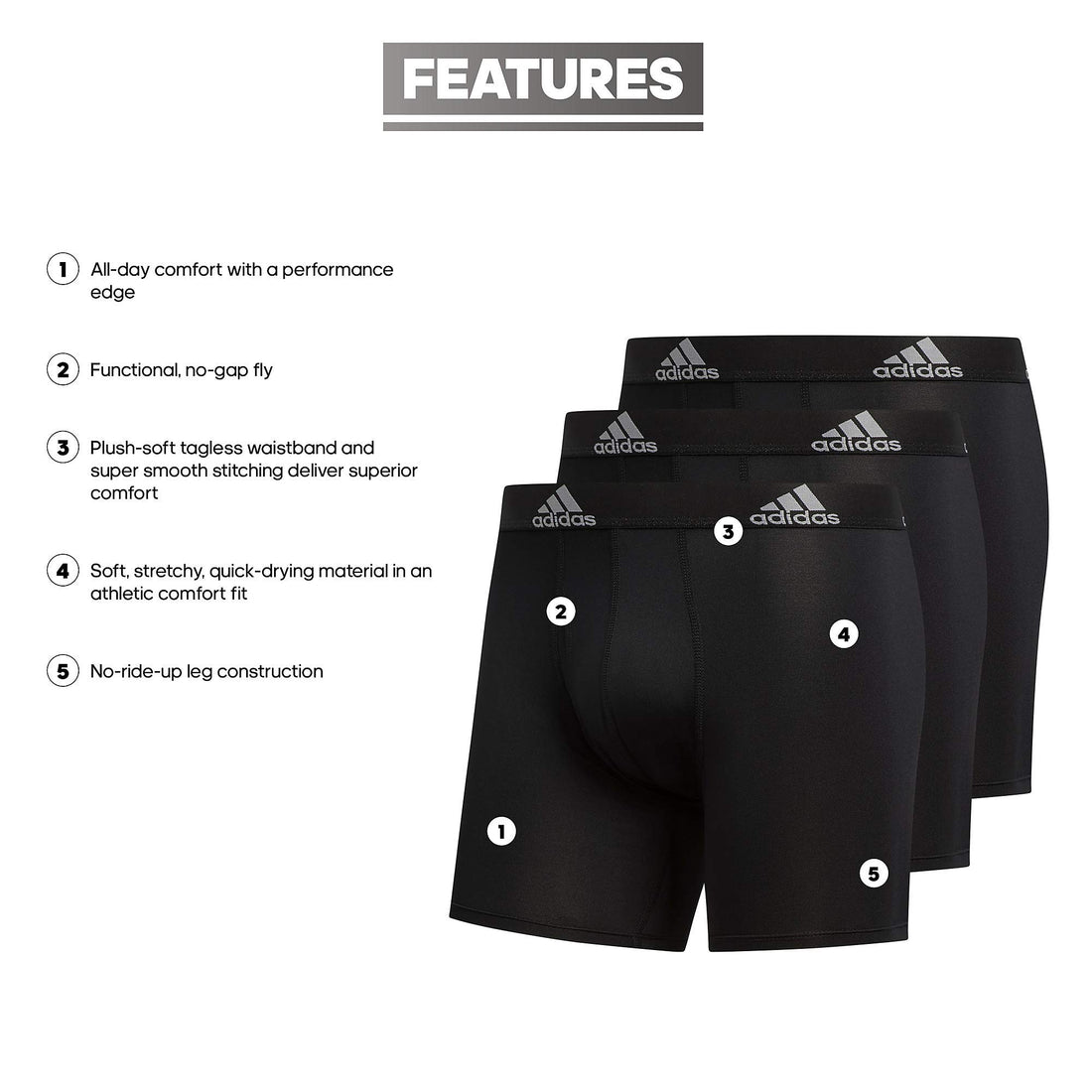 adidas Men's Microfiber Boxer Briefs Underwear (Multipack) Athletic Stretch-Fit