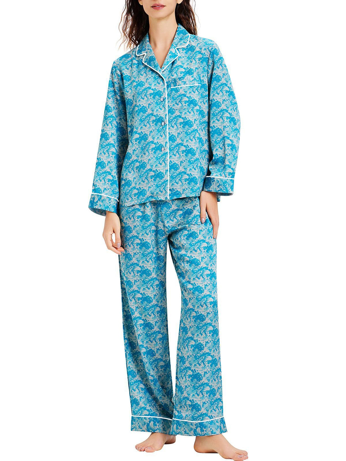 Lonxu Womens Satin Pajama Set Button Down Sleepwear Long Pj XS-3XL