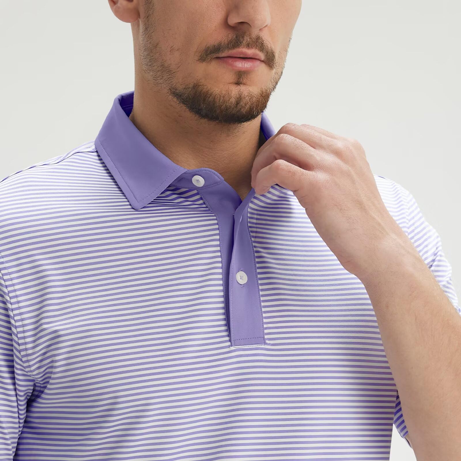 M MAELREG Golf Shirts for Men Moisture Wicking Dry Fit Striped Polo Performance Sport Mens Polo Shirts Short Sleeve
