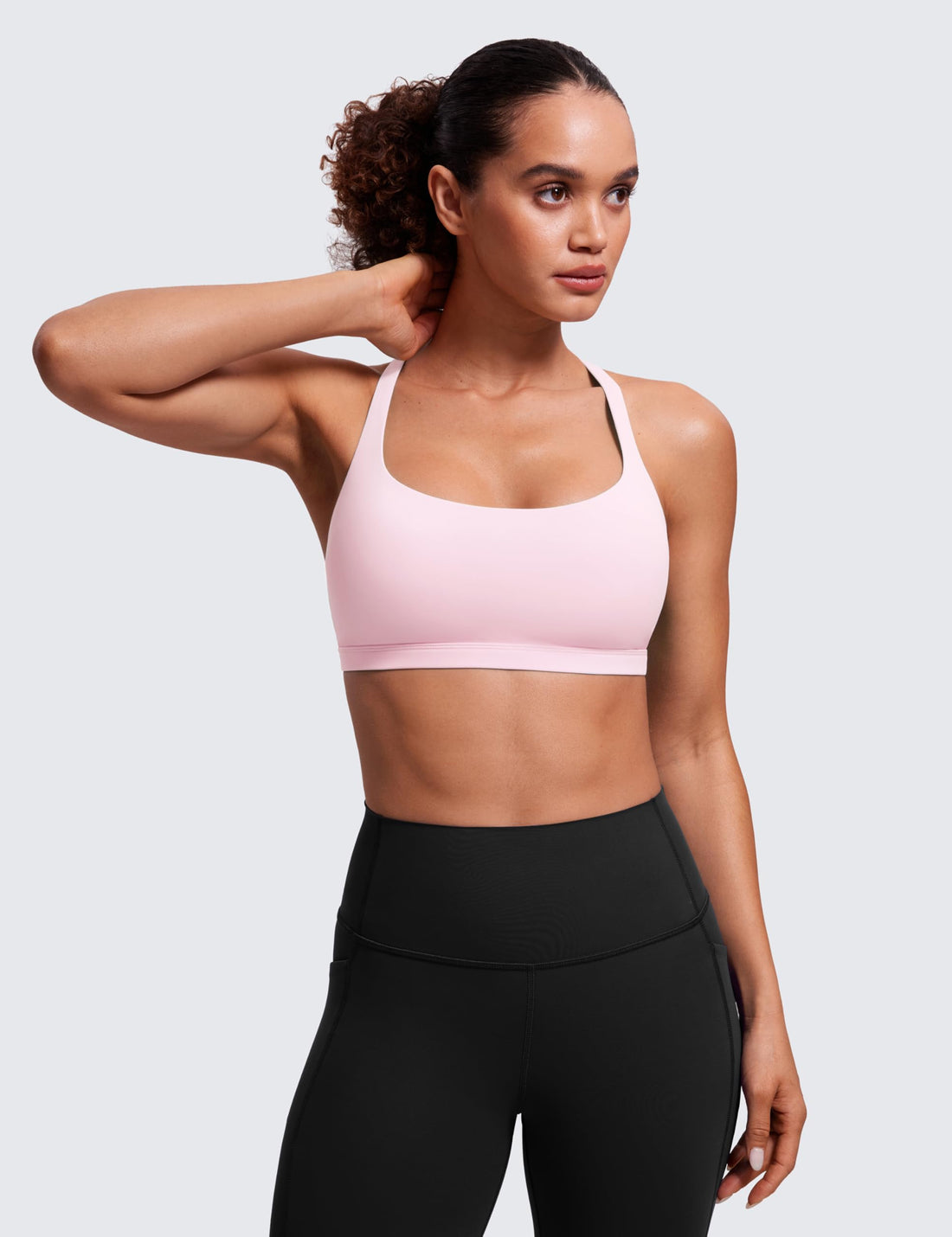 CRZ YOGA Naked Feeling Cross Back Sports Bras | Light Support, Removable Pads, Yoga, Sleek, Strappy, Scoop Neck, for Women