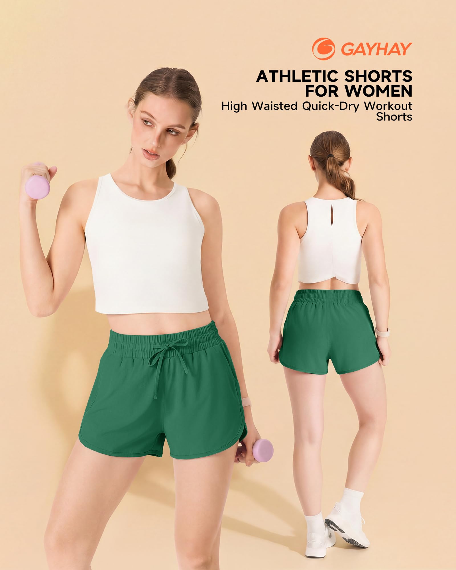 GAYHAY Running Shorts for Women - Athletic Quick Dry Sports Womens Shorts High Waisted Gym Workout Black Shorts with Pockets