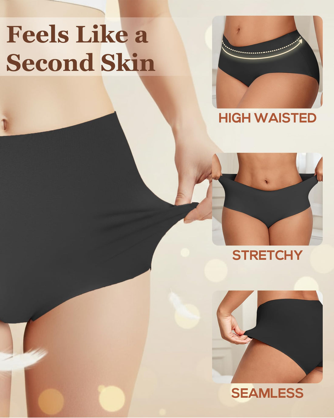 High Waisted Seamless Underwear for Women Full Coverage Hiphugger High Rise Silky No Show Briefs Panties 6 Pack