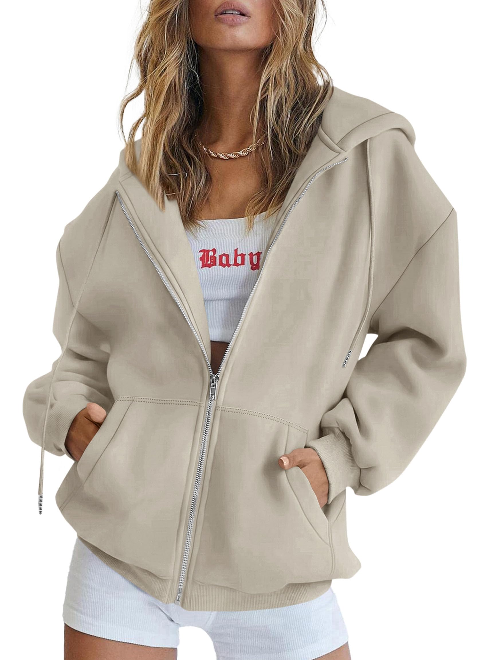 PRETTYGARDEN Women's Fall Zip Up Hoodies Sweatshirts | Comfy Fleece Lined, Long Sleeve Pockets, Drawstring Hooded, Loose Fit, Trendy Y2K, Track Jackets, Spring Winter Clothing