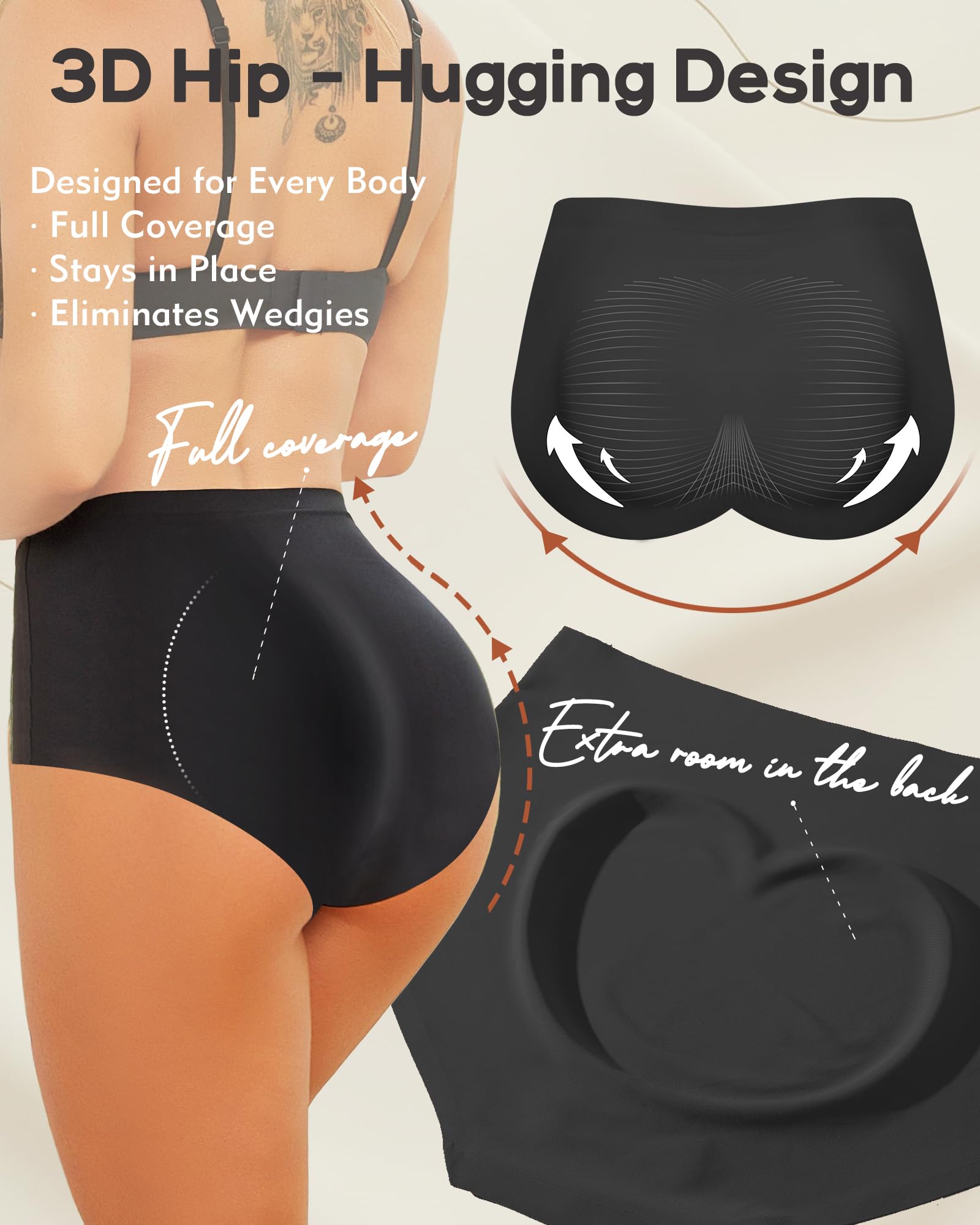 High Waisted Seamless Underwear for Women Full Coverage Hiphugger High Rise Silky No Show Briefs Panties 6 Pack