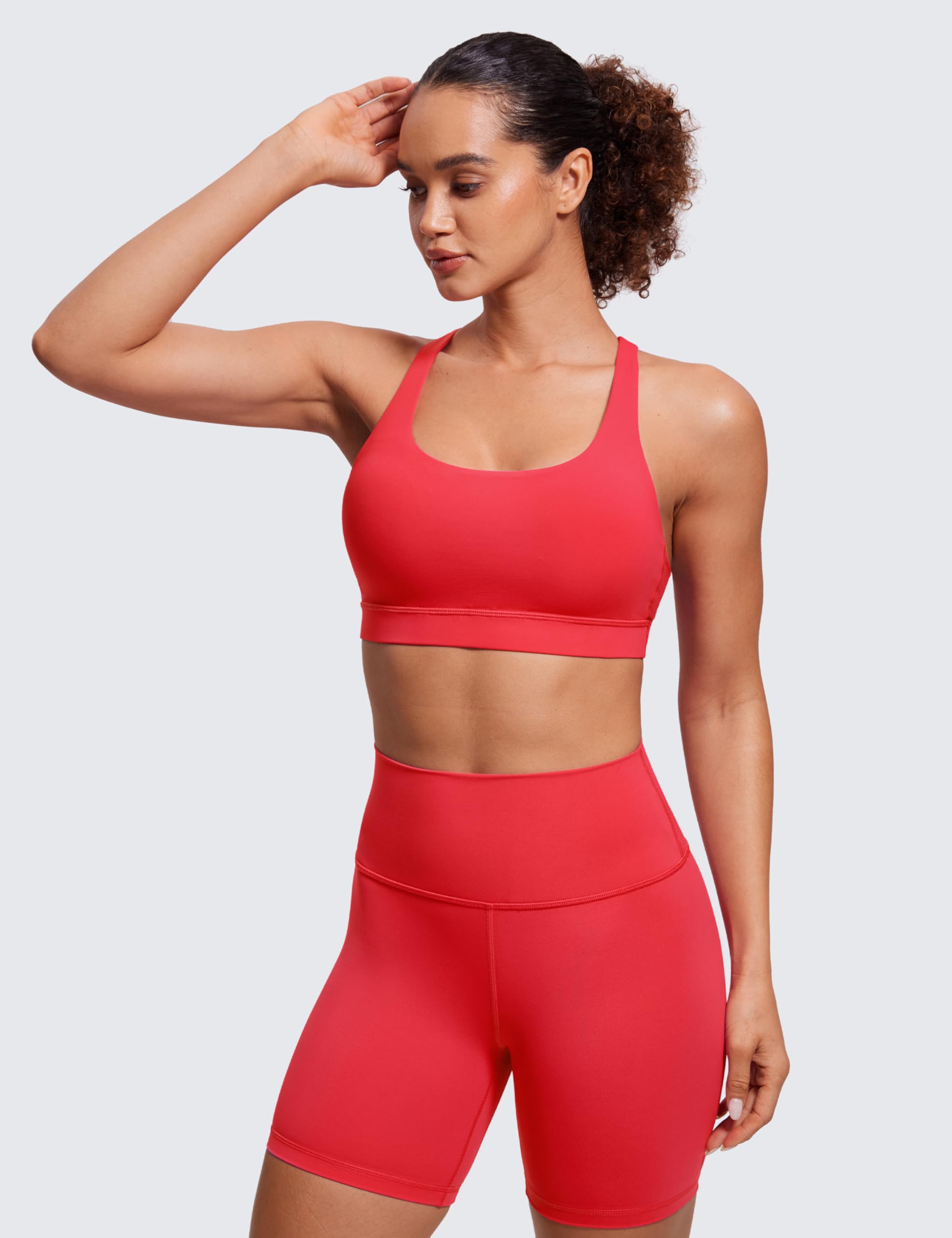 CRZ YOGA Naked Feeling Strappy Sports Bras | Medium Support, Removable Pads, Yoga, Sleek, Scoop Neck, for Women