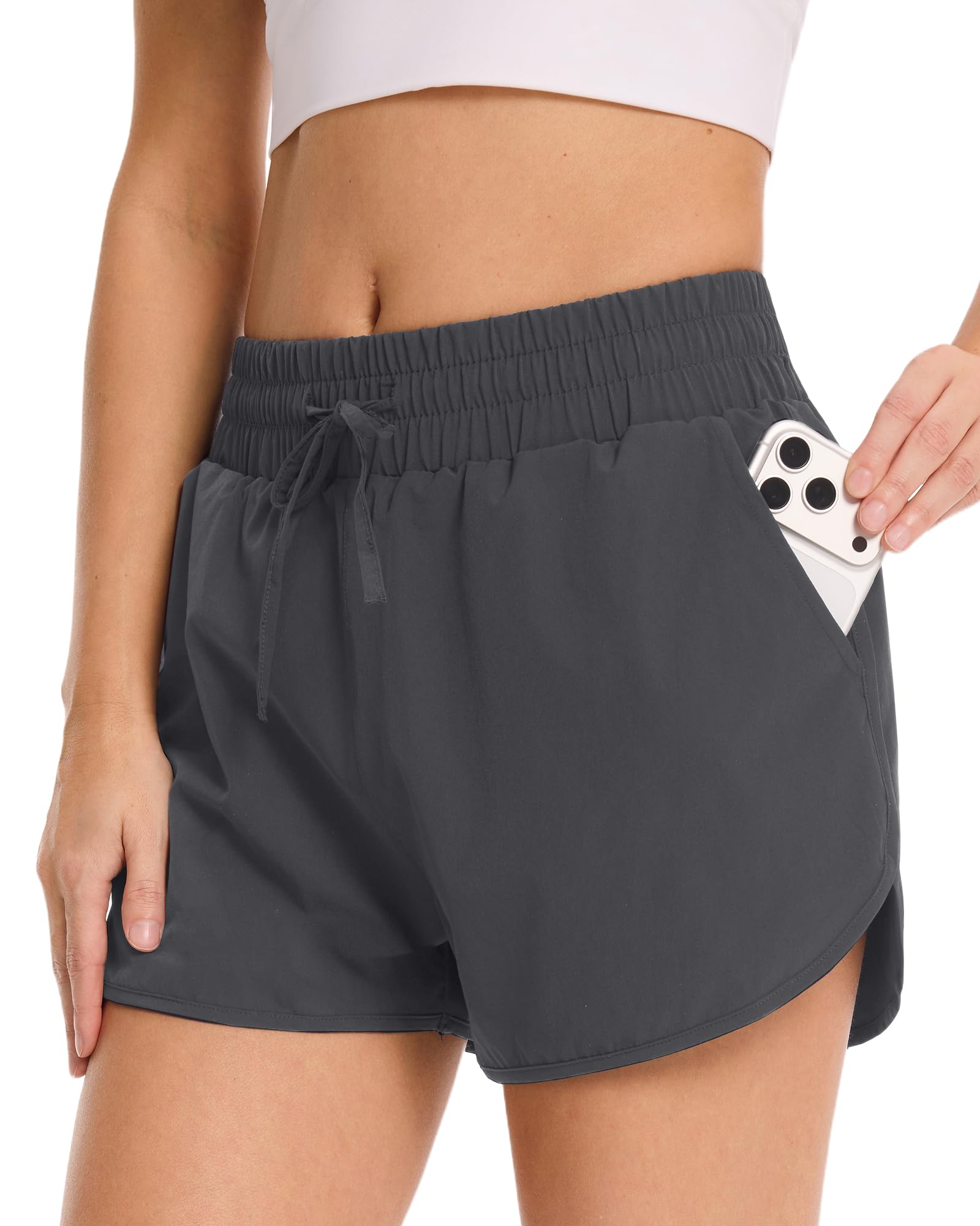 GAYHAY Running Shorts for Women - Athletic Quick Dry Sports Womens Shorts High Waisted Gym Workout Black Shorts with Pockets