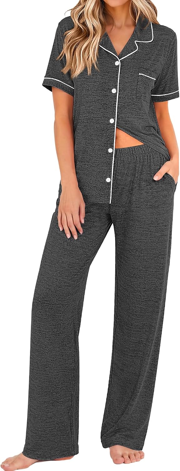 Ekouaer Pajamas for Women Set Short Sleeve Long Pants 2 Piece Lounge Set