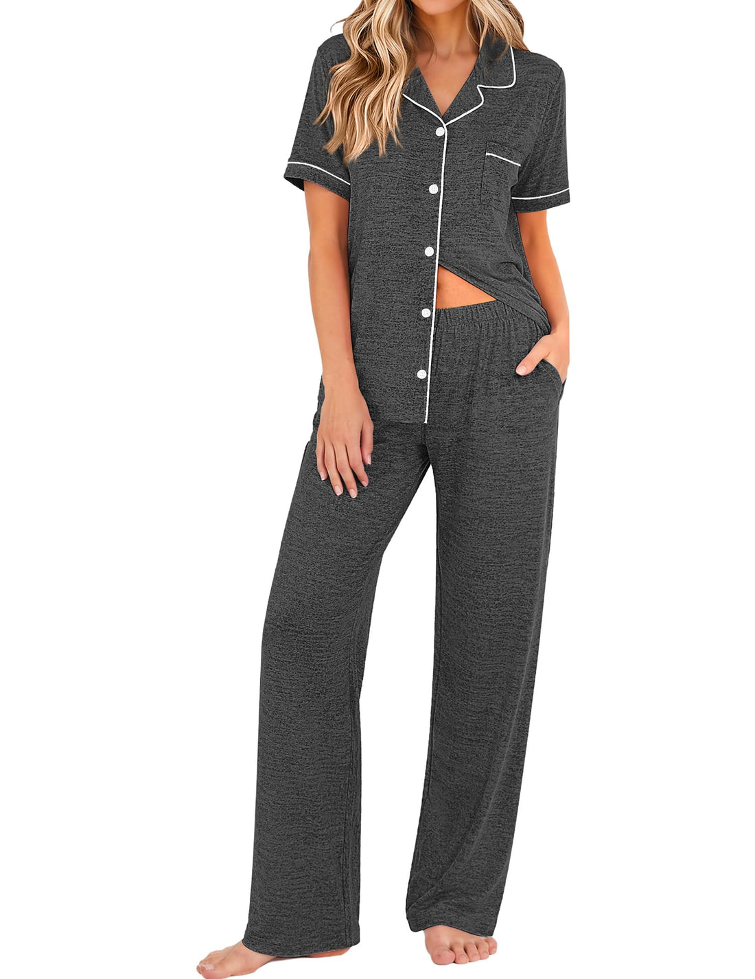 Ekouaer Pajamas for Women Set Short Sleeve Long Pants 2 Piece Lounge Set