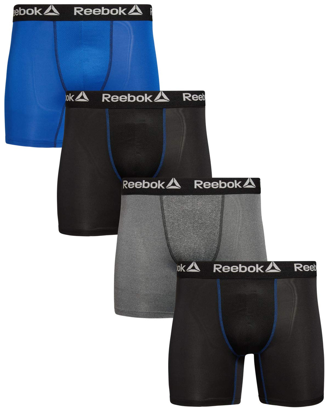 Reebok Mens Boxer Briefs - 4 Pack Underwear with Contour Pouch, 6'' Inseam | Athletic Stretch Performance Moisture-Wicking Fabric, No Fly Pouch, Tag-Free Waistband