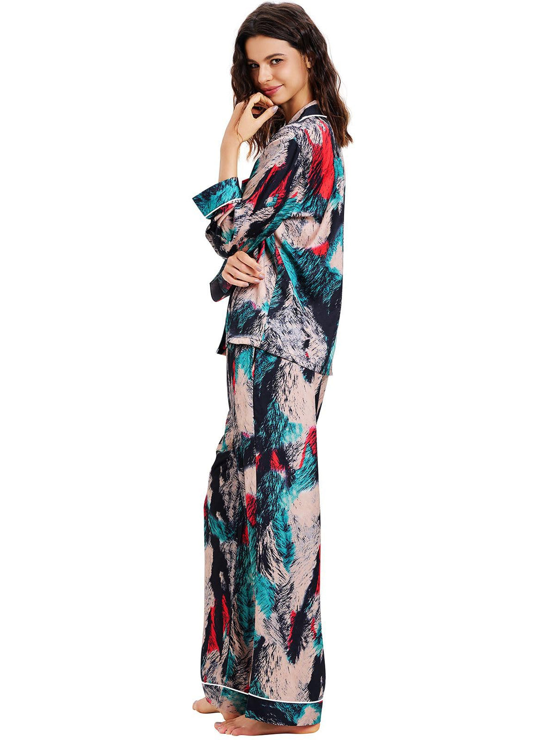 Lonxu Womens Satin Pajama Set Button Down Sleepwear Long Pj XS-3XL