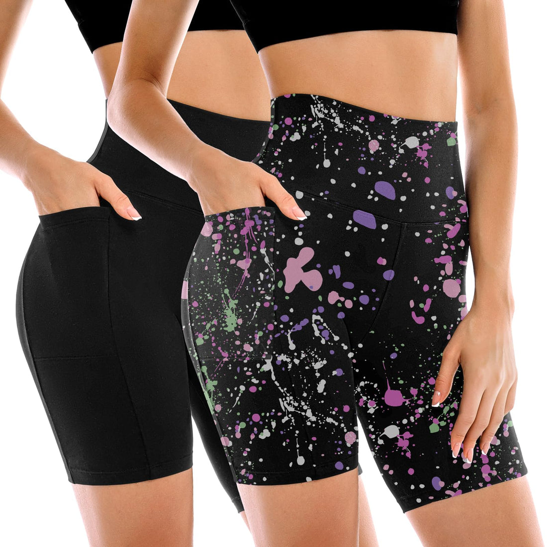 Leafigure 2 Pack Womens Biker Shorts with Pockets, High Waisted Tummy Control Yoga Shorts for Women Running Gym and Workout