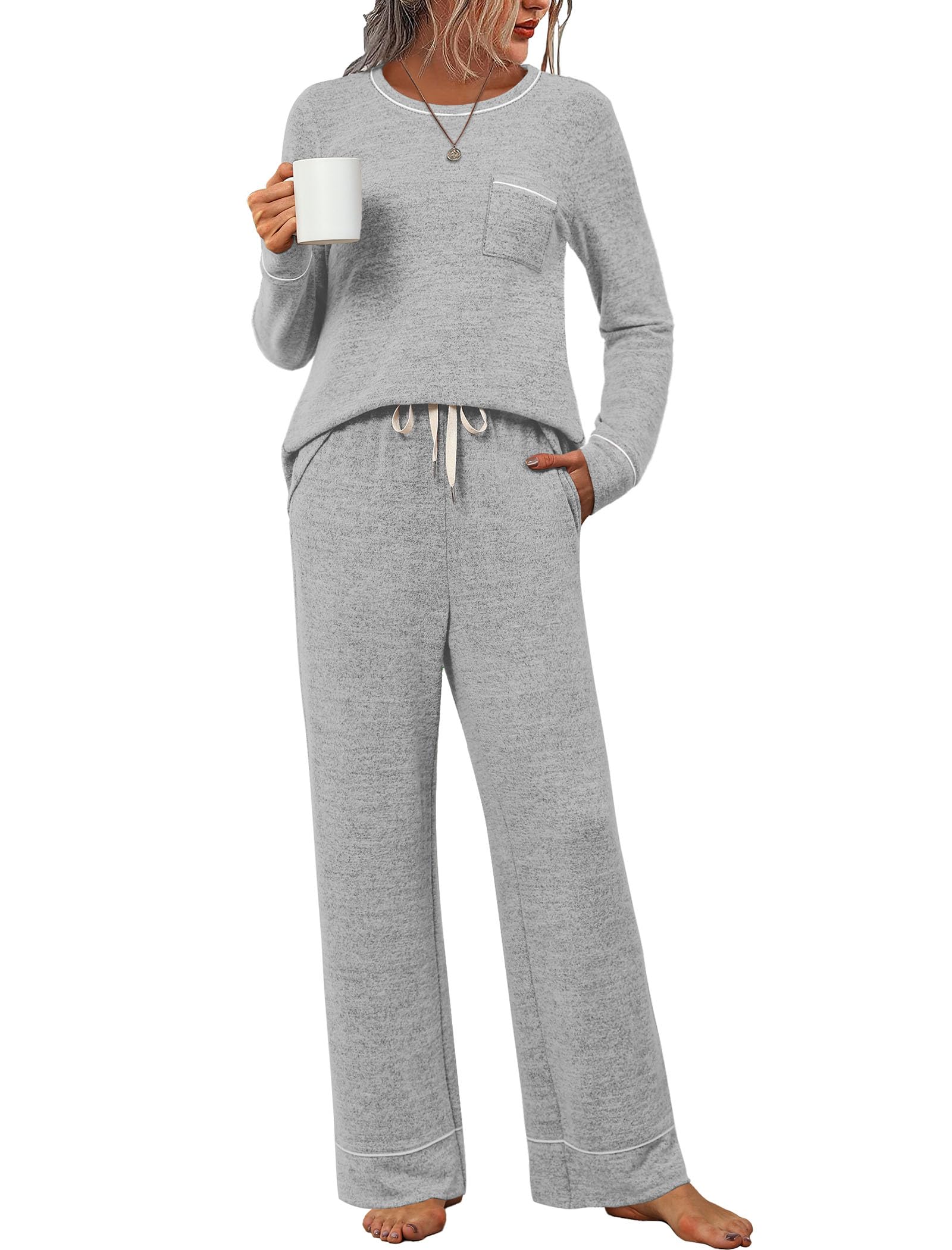 WIHOLL Pajamas for Women Set Soft Pjs Long Sleeve Two Piece Lounge Sets