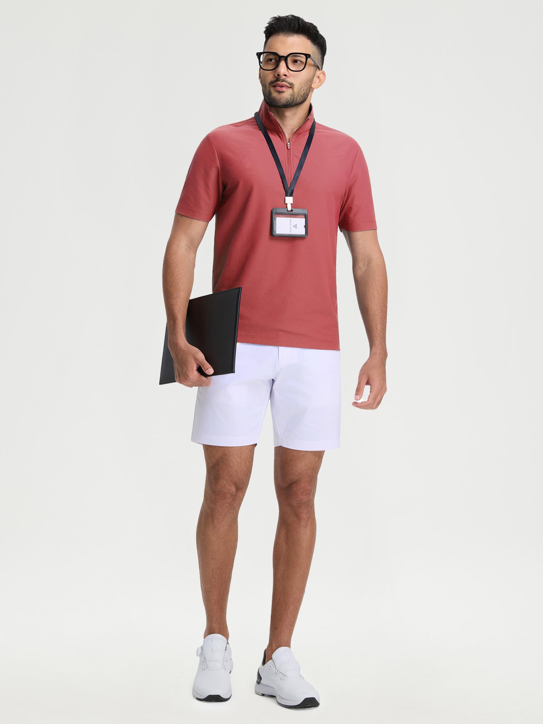 M MAELREG Golf Shirt for Men Zipper Waffle Texture Moisture Wicking Dry Fit Collared Lightweight Mens Polo Shirt Short Sleeve